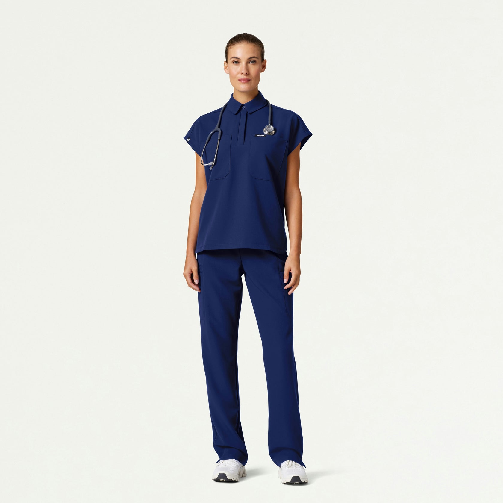 Acta Oversized 2-Pocket Scrub Top - Navy Blue - WOMEN'S TOPS - Jaanuu