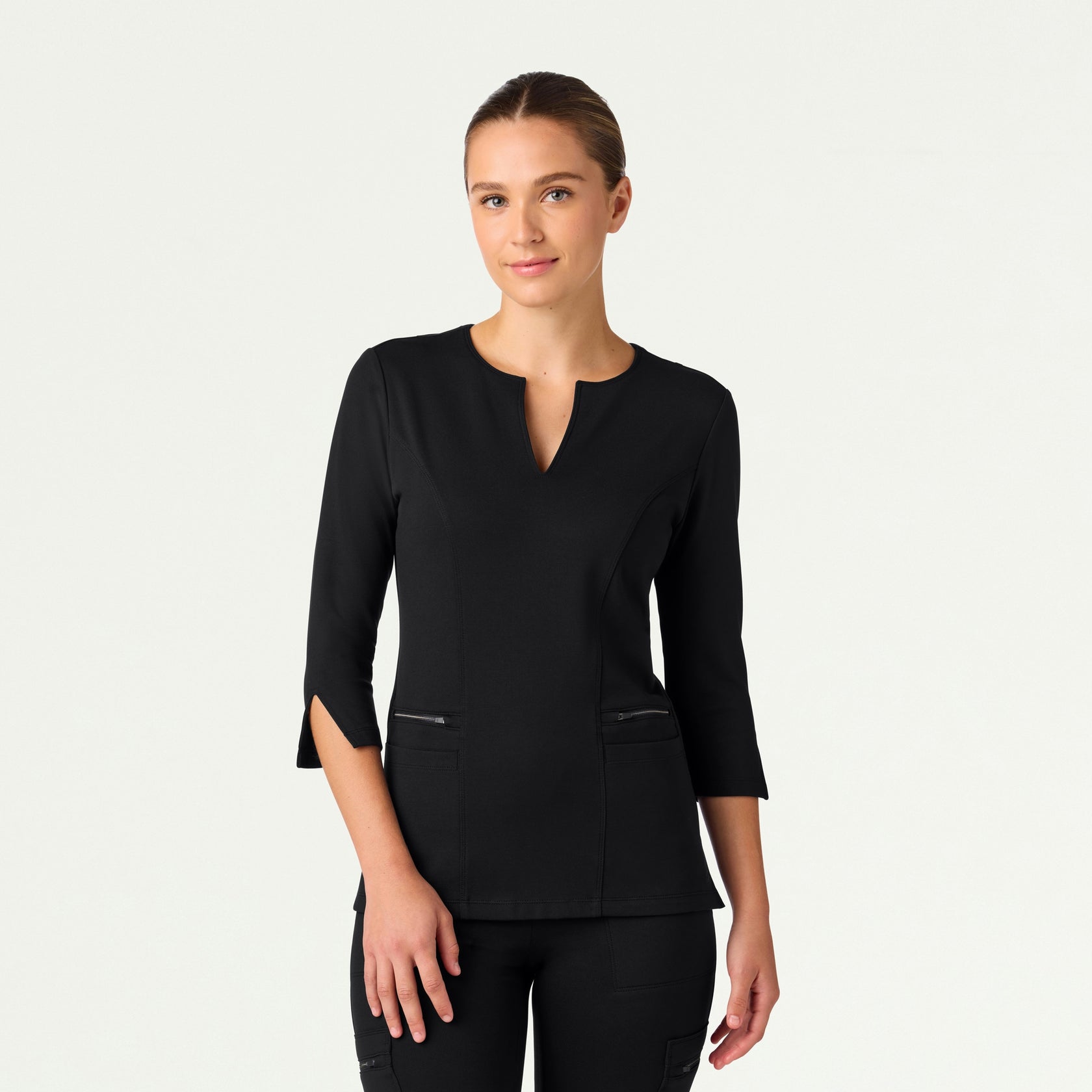Zoe Slim 3/4-Sleeve ULTRAsoft Scrub Top - Black - WOMEN'S TOPS - Jaanuu