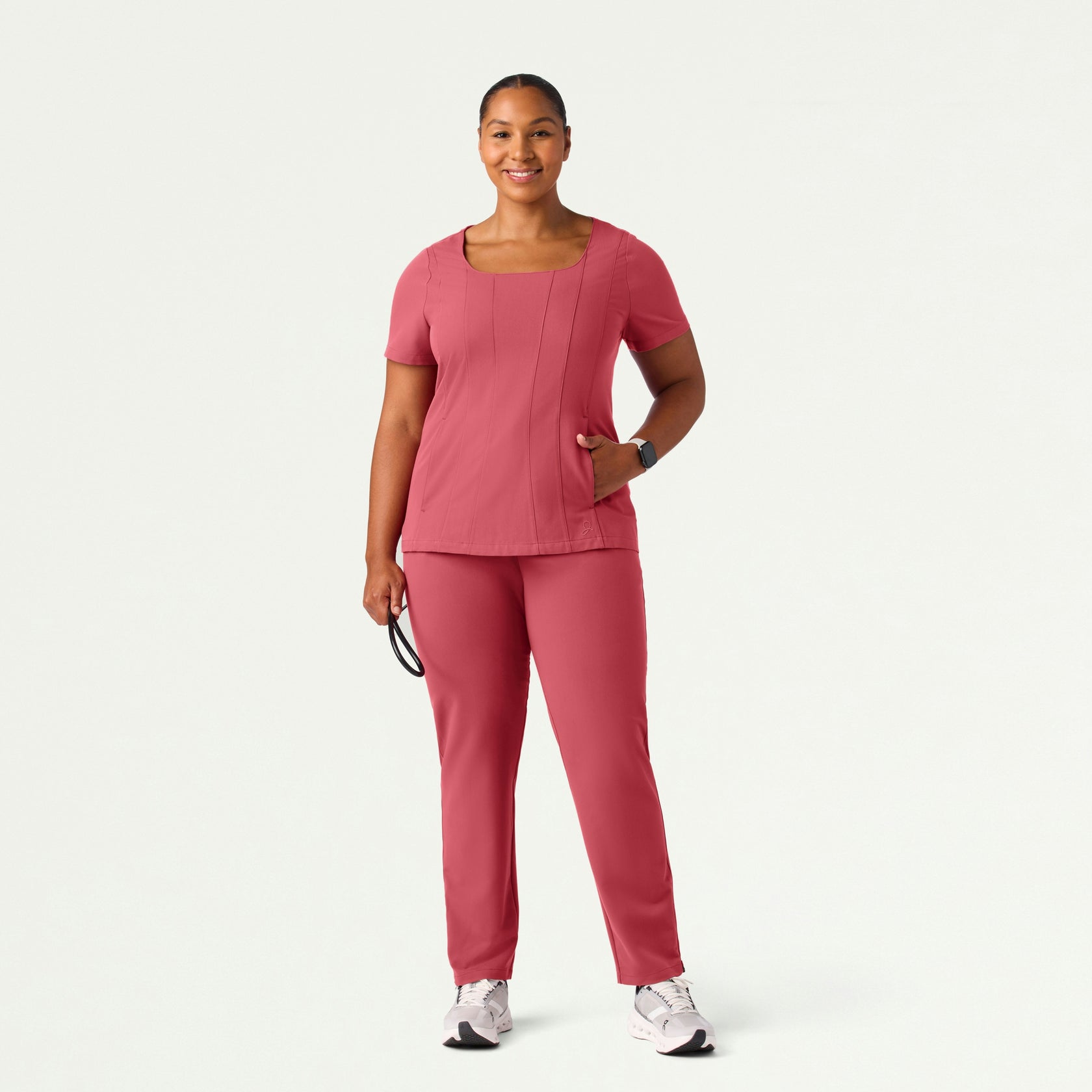 Emery Slim Square-Neck Scrub Top - Mulberry - WOMEN'S TOPS - Jaanuu