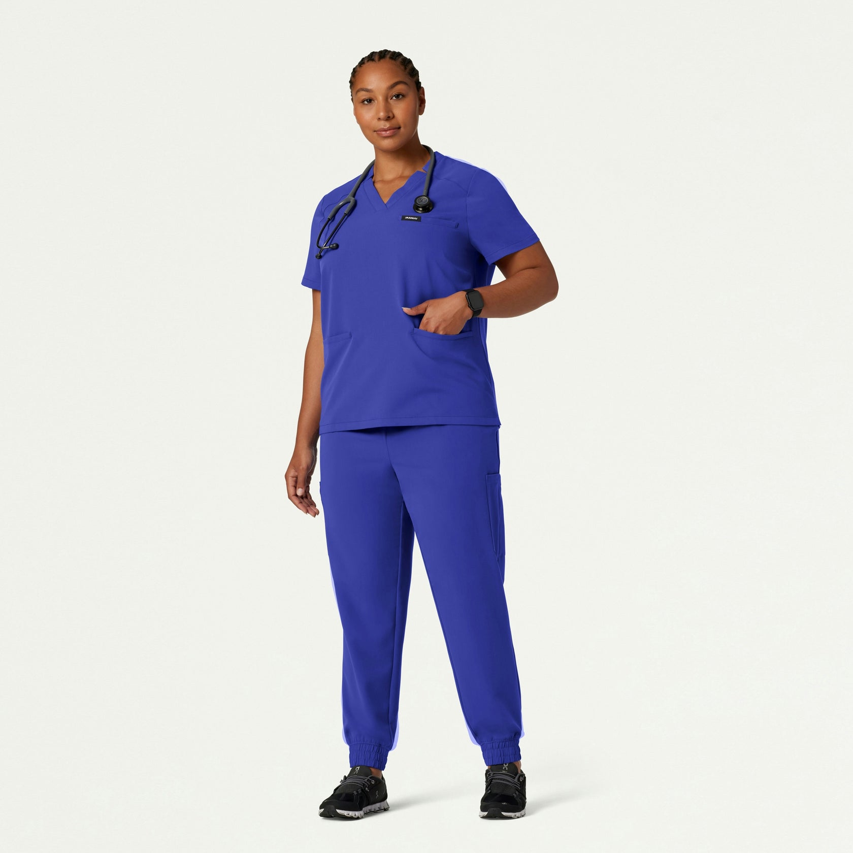 Helia Notched V-Neck Scrub Top - Moon Blue - WOMEN'S TOPS - Jaanuu