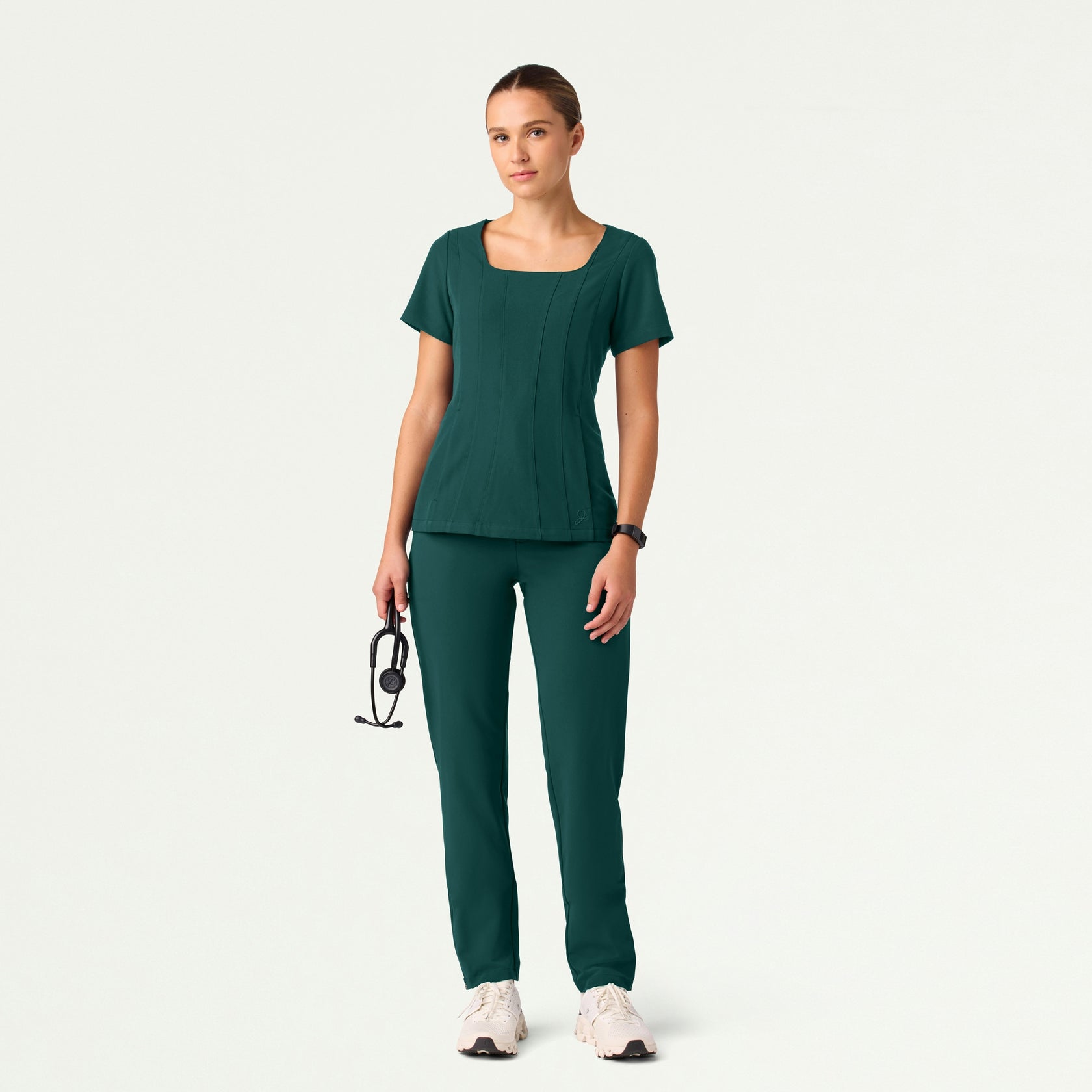Emery Slim Square-Neck Scrub Top - Midnight Green - WOMEN'S TOPS - Jaanuu
