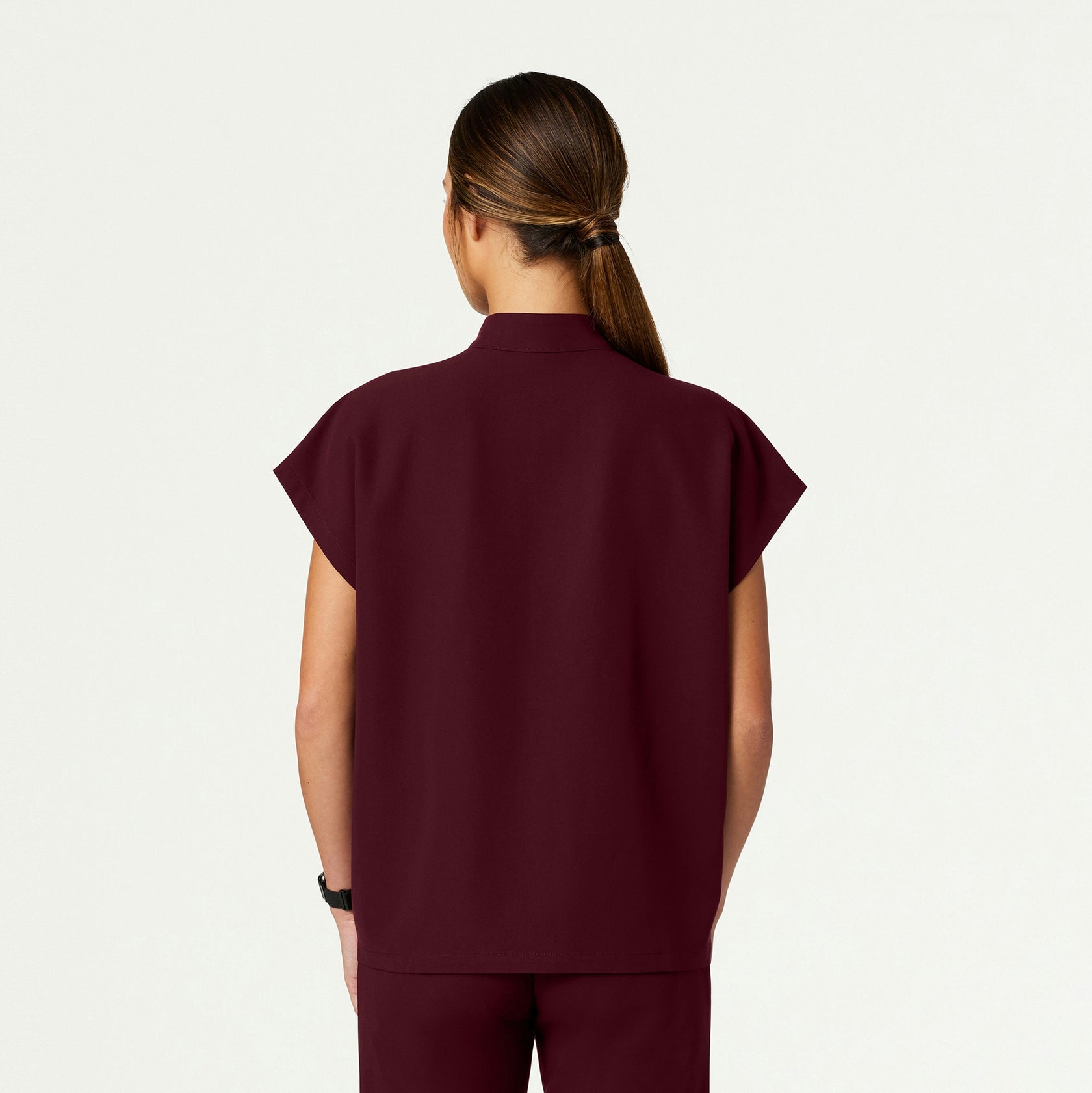 Aris Oversized 2-Pocket Scrub Top - Burgundy - WOMEN'S TOPS - Jaanuu