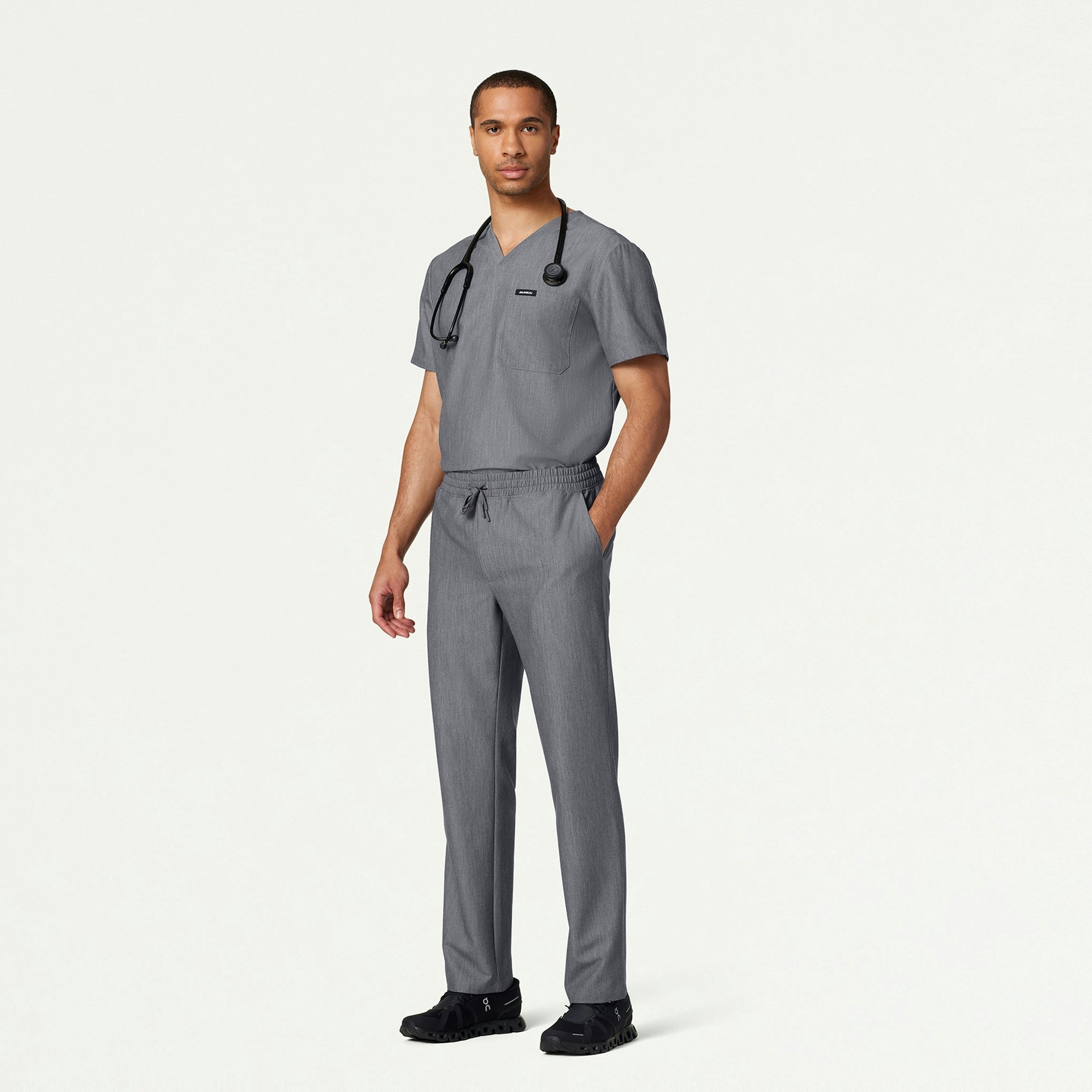 Holmes Everyday 1-Pocket Scrub Top - Heather Gray - MEN'S TOPS - Jaanuu