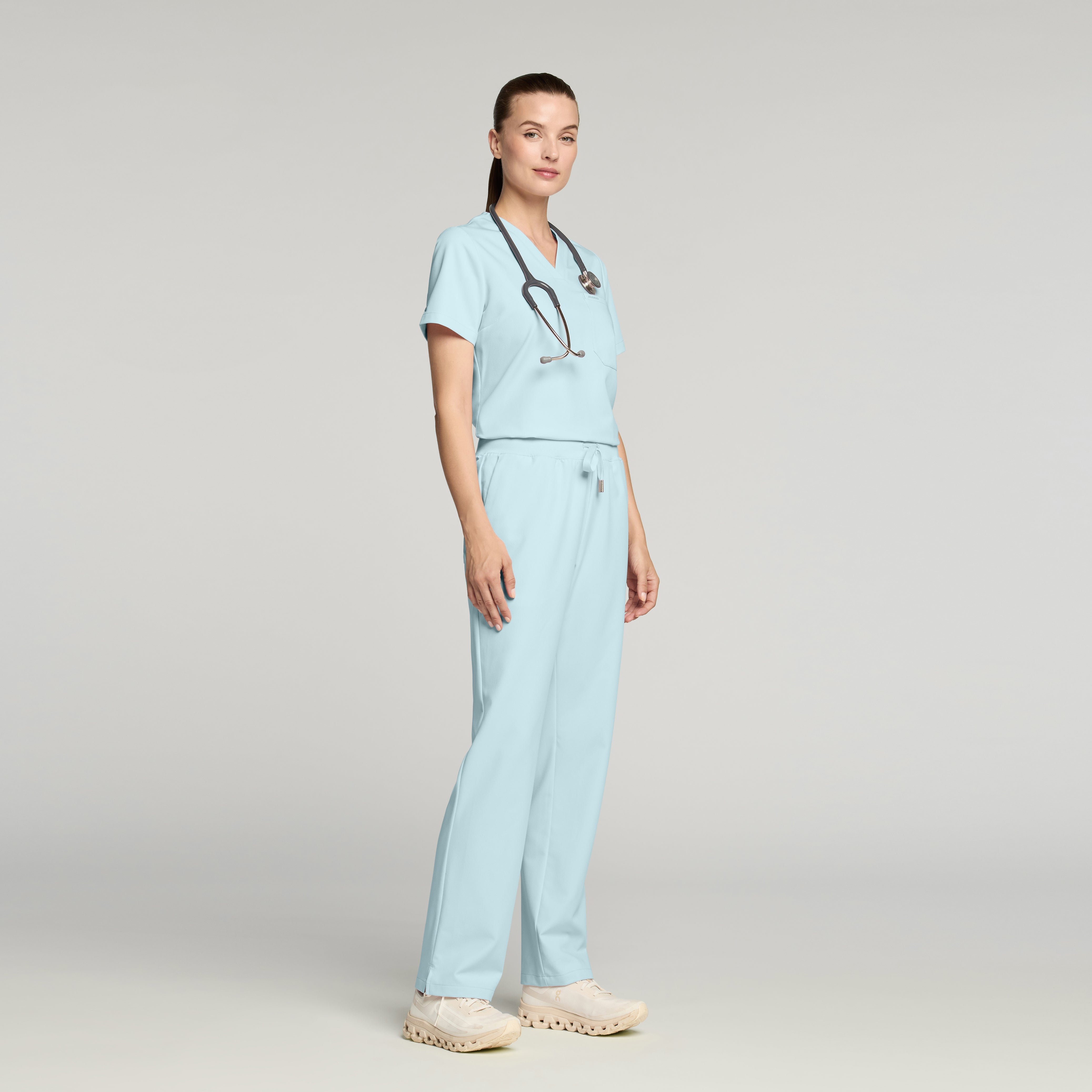 Rhena Slim Essential 1-Pocket Scrub Top - Sky Blue