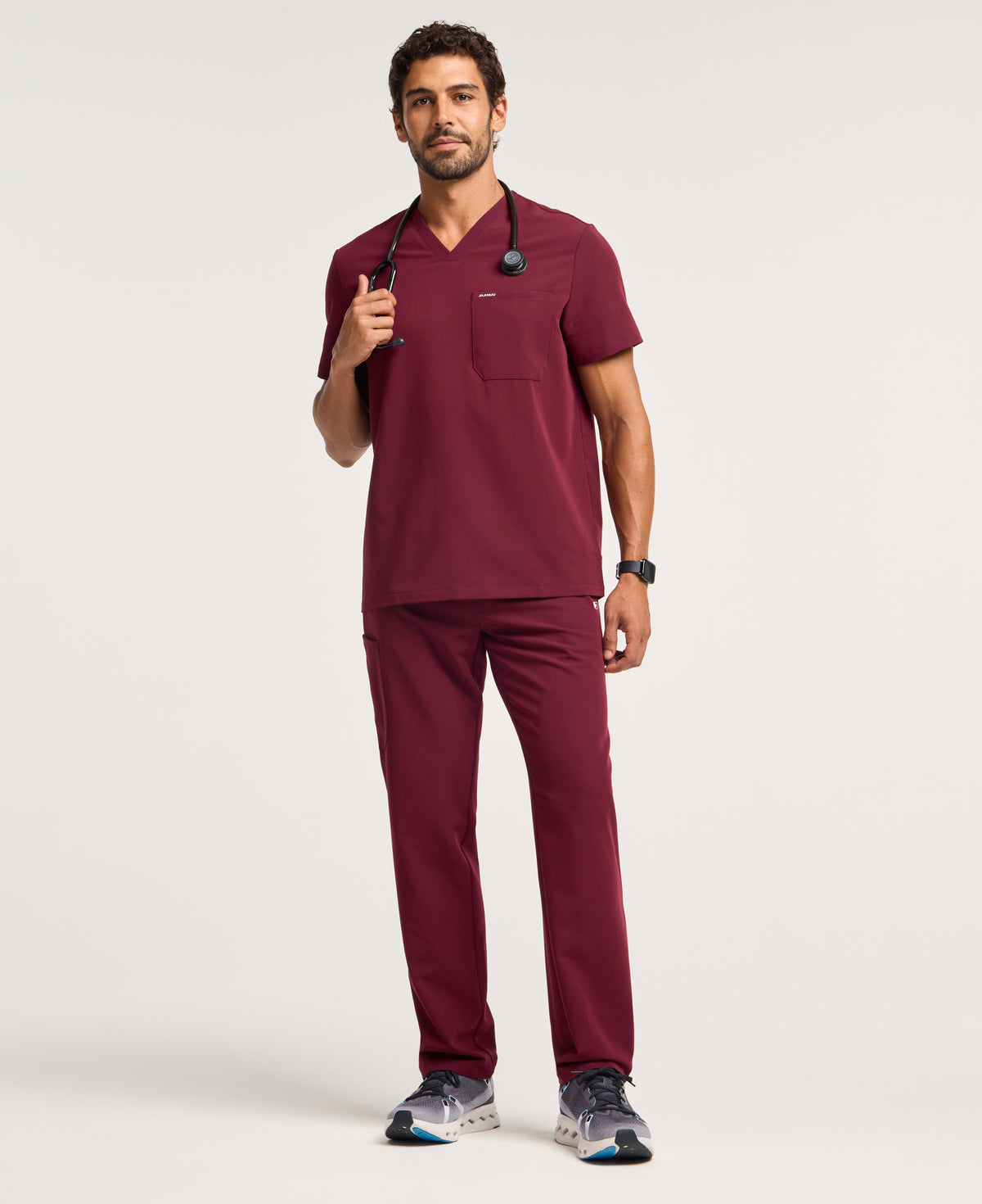 Jaanuu Holmes 1-Pocket Scrub Top in Burgundy, product photo 2 of 6