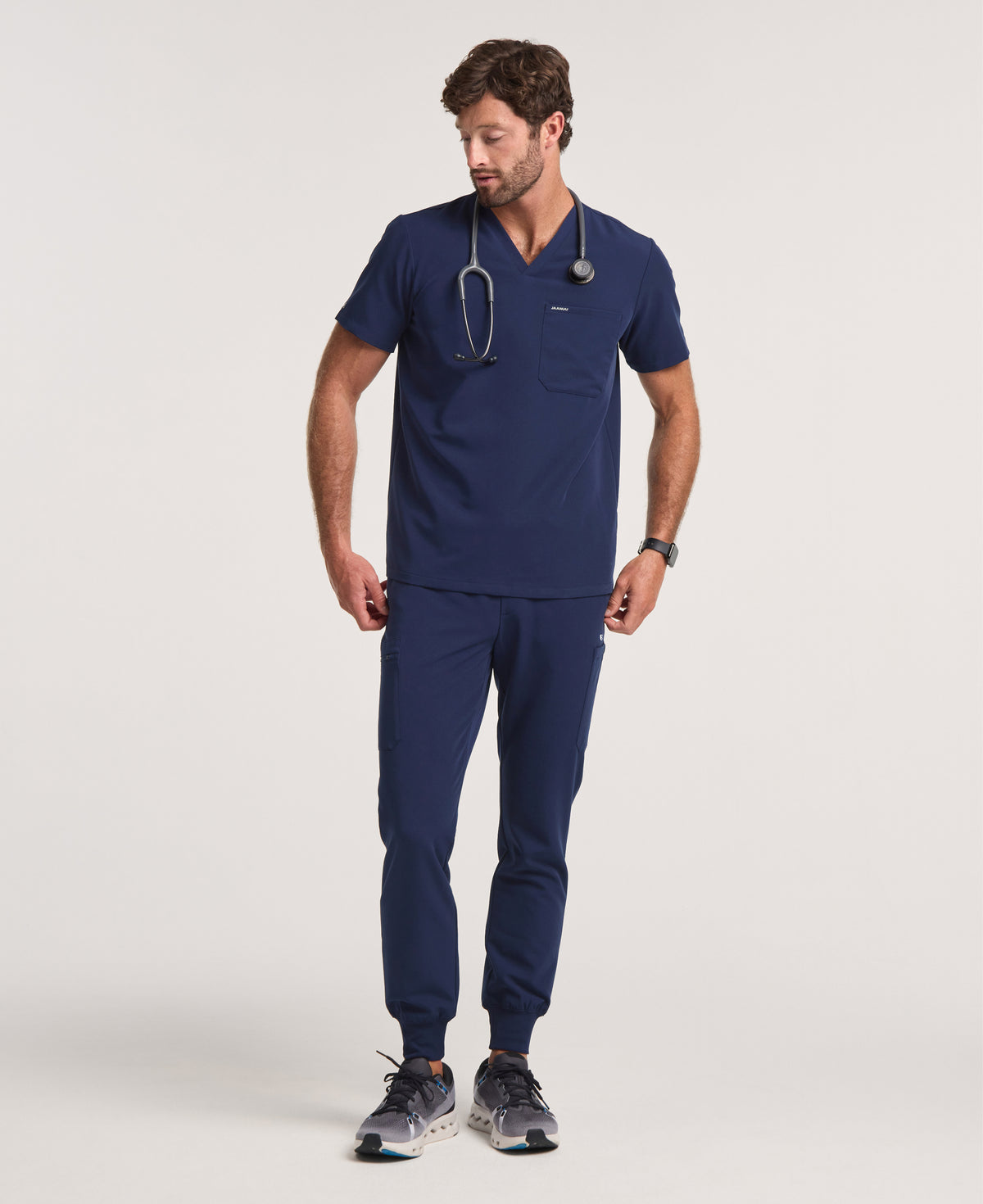 Jaanuu Holmes Slim 1-Pocket Scrub Top in Midnight Navy, product photo 2 of 6