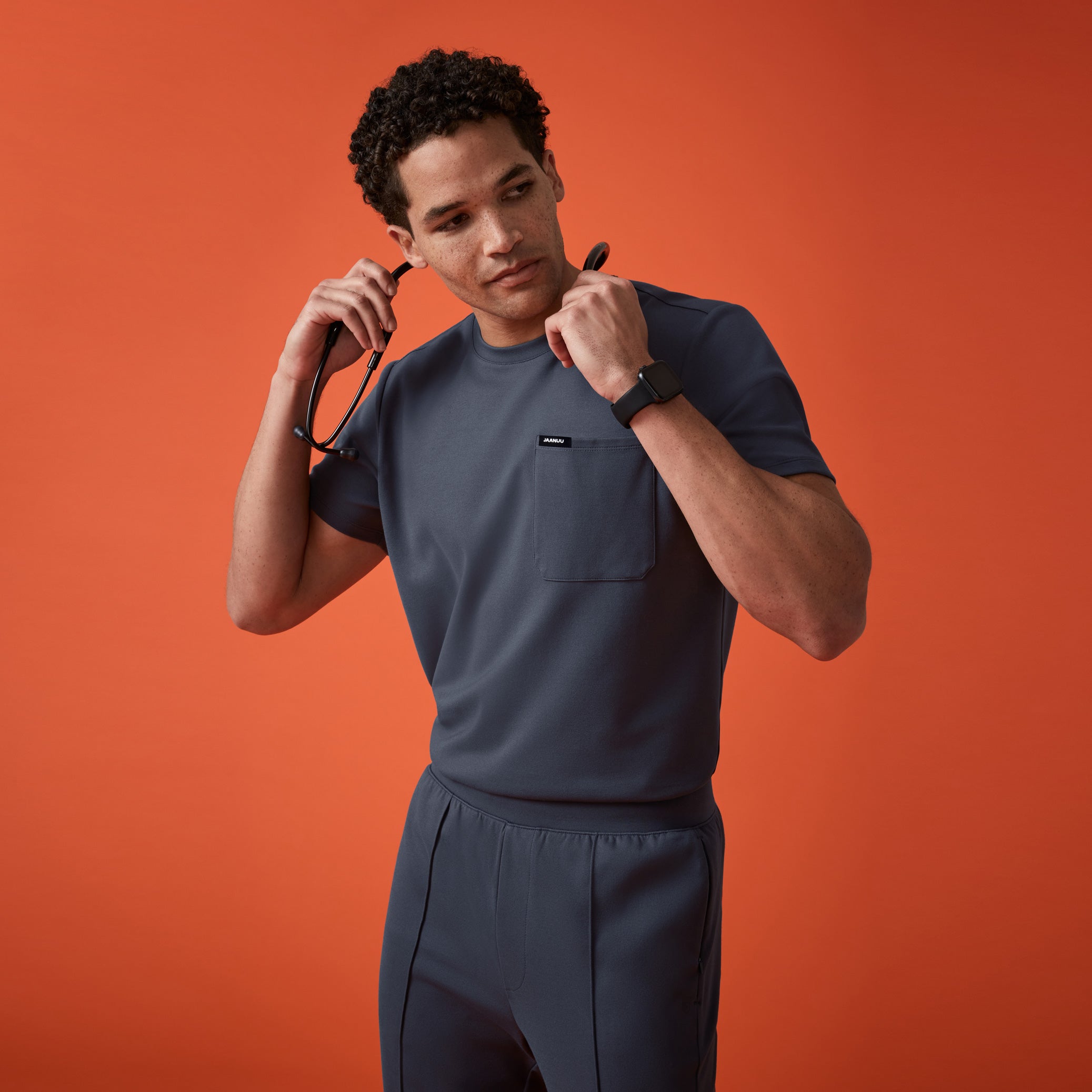 Finn Crewneck UltraSOFT Scrub Top - Carbon Gray