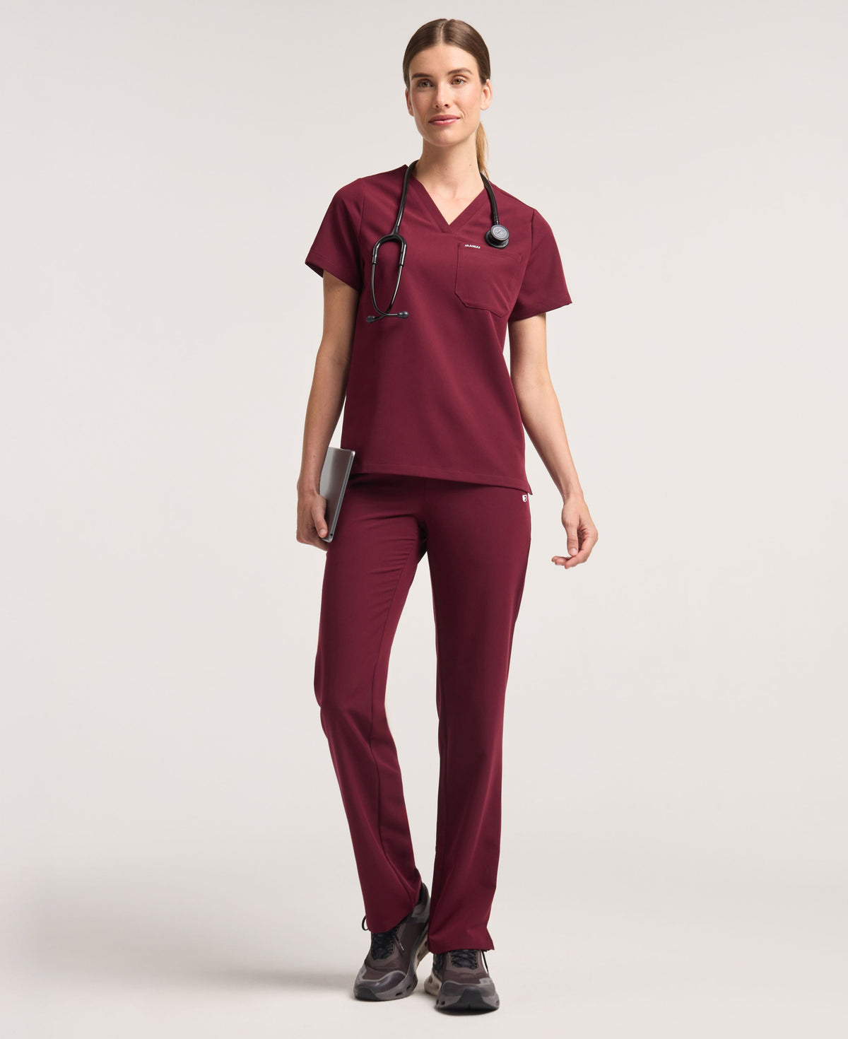 Jaanuu Rhena 1-Pocket Scrub Top in Burgundy, product photo 2 of 6