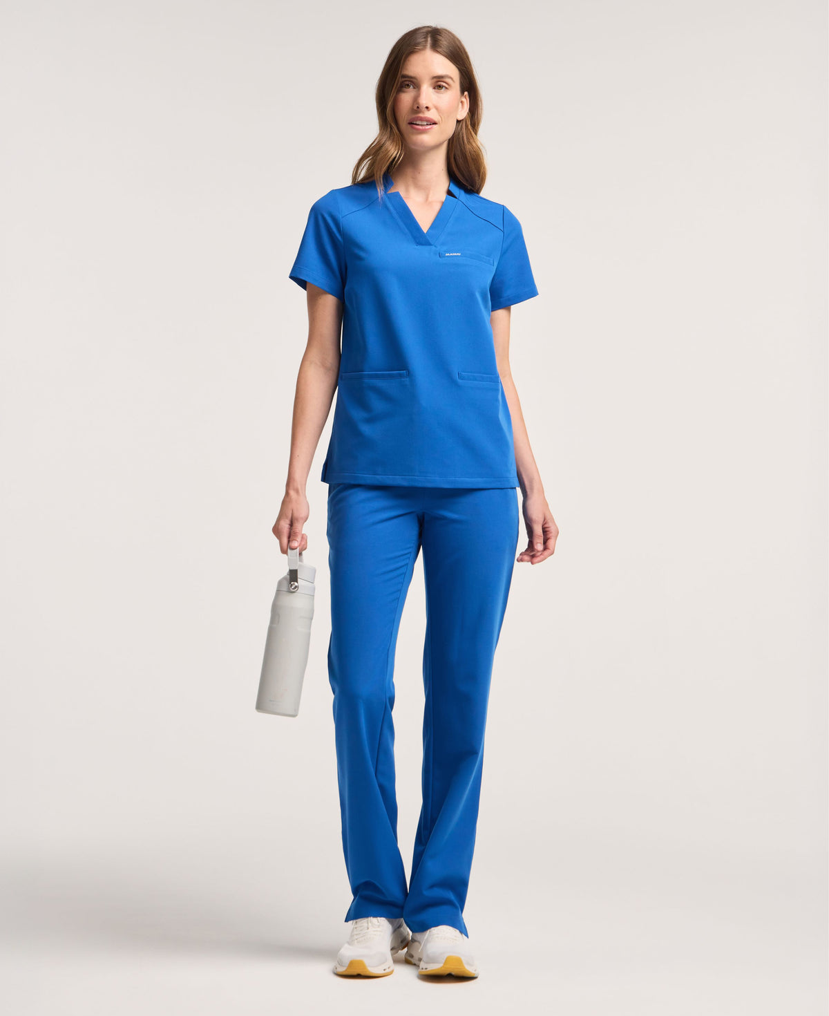 Jaanuu Helia Notched V-Neck Scrub Top in Royal Blue, product photo 2 of 6