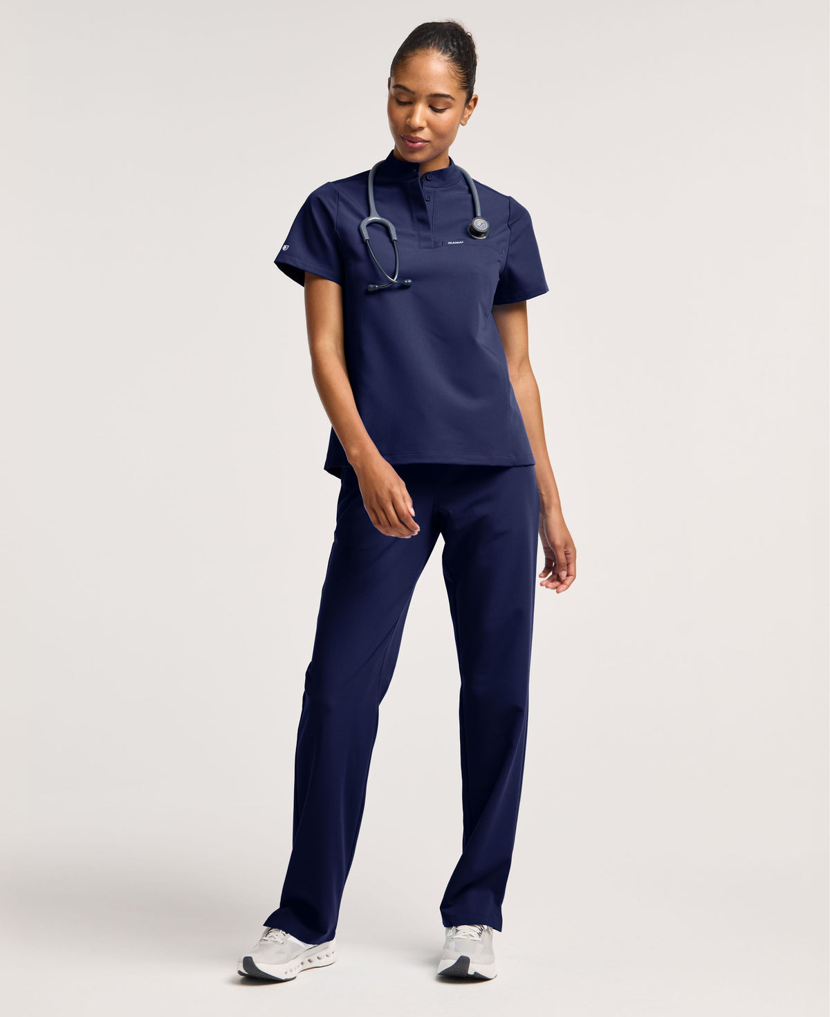 Jaanuu Savi Stand-Collar Scrub Top in Midnight Navy, product photo 2 of 6