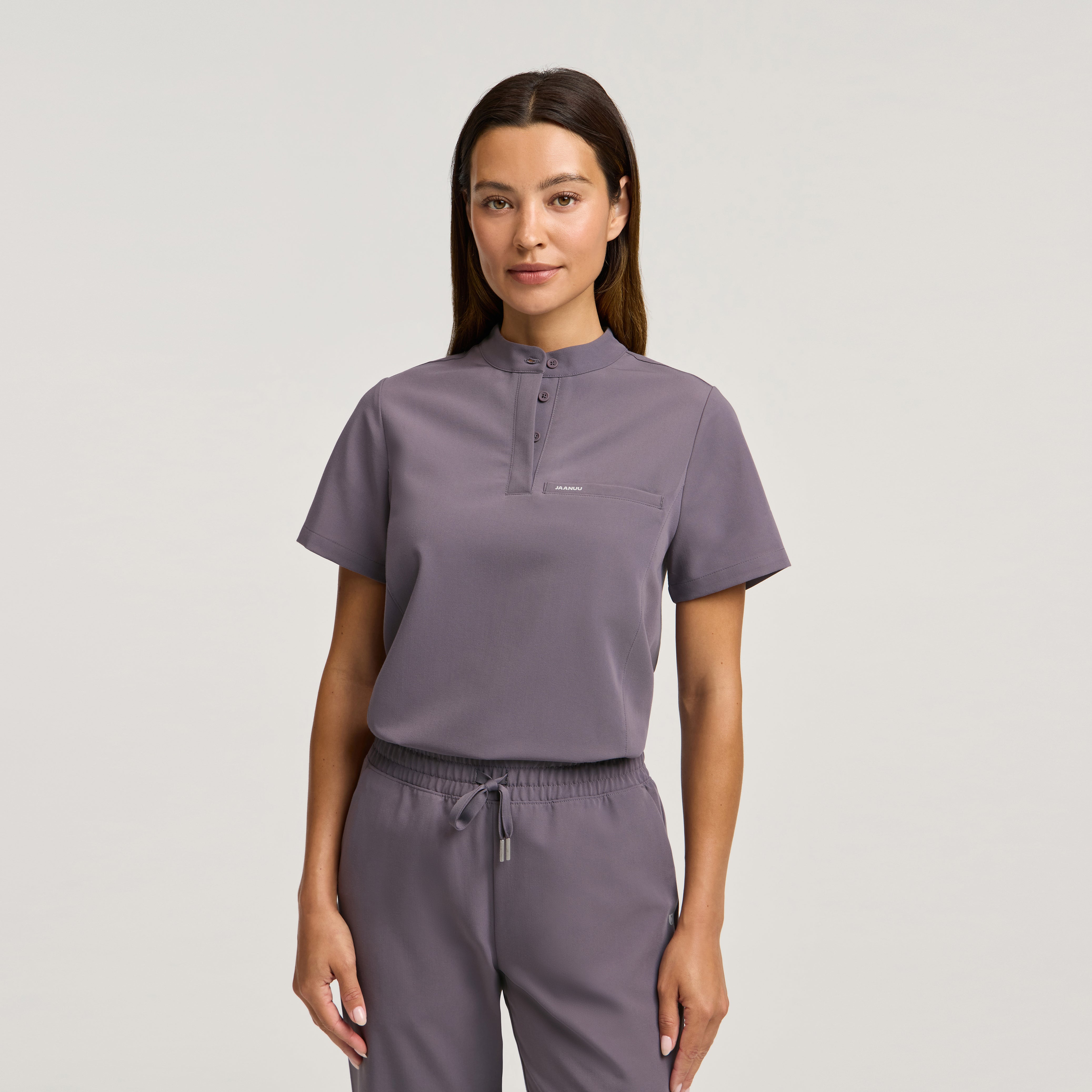 Savi Stand-Collar Scrub Top - Titanium