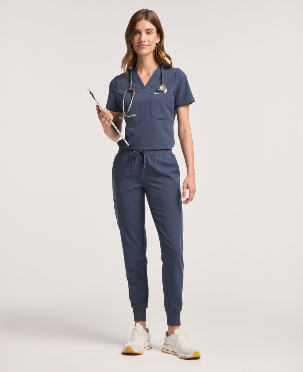 Jaanuu Rhena Slim 1-Pocket Scrub Top in Carbon Gray, product photo 2 of 6
