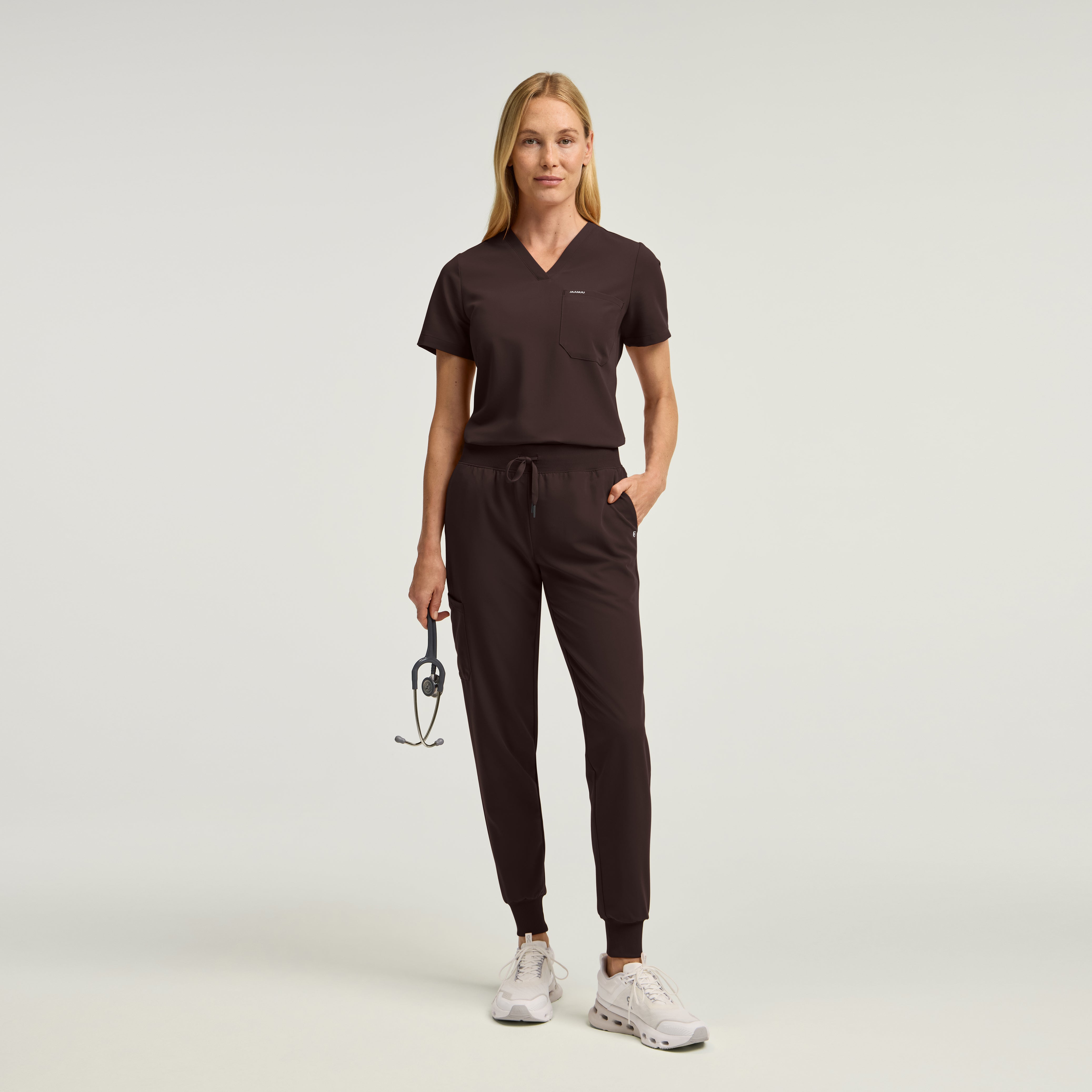 Rhena Slim 1-Pocket Scrub Top - Espresso