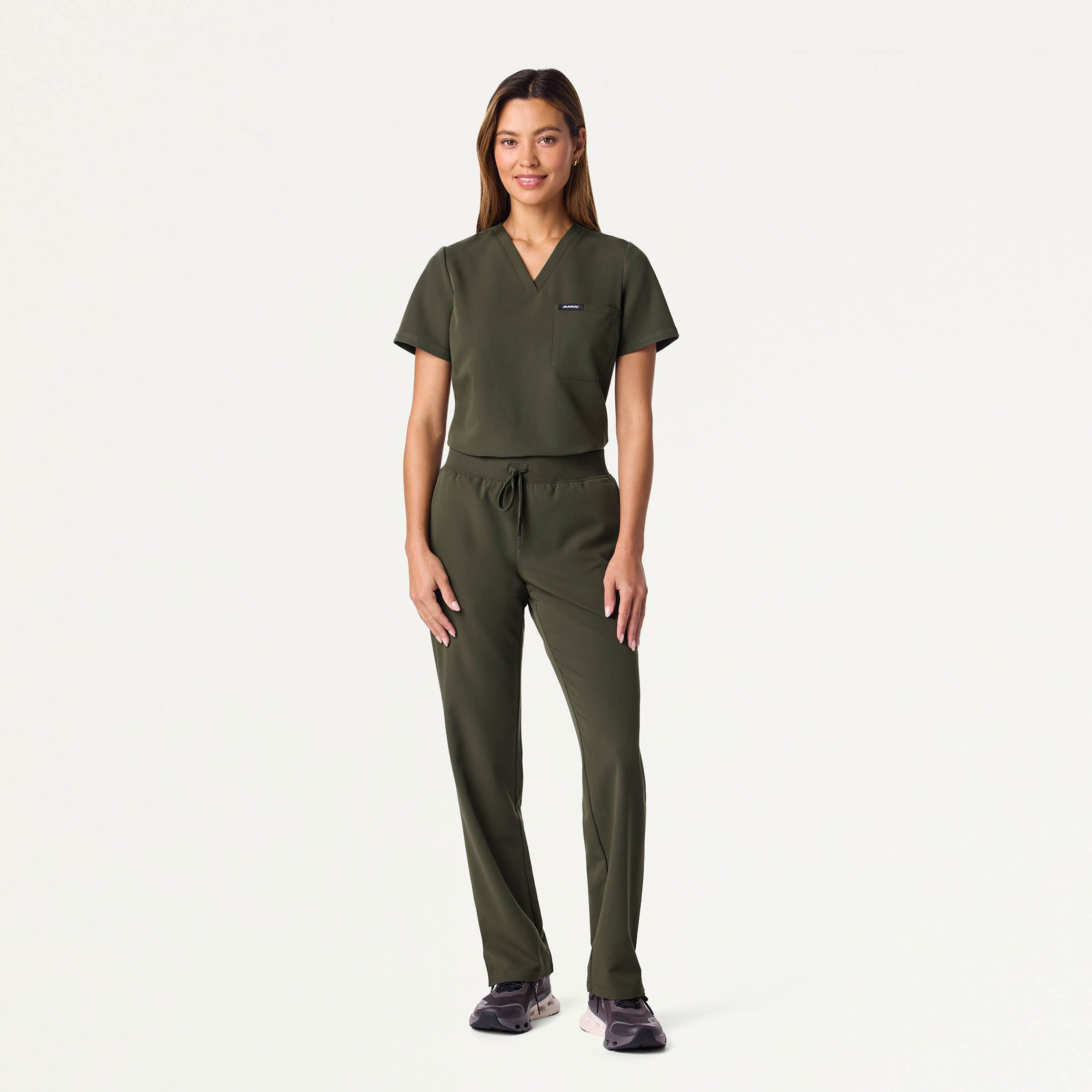 Rhena Slim Essential 1-Pocket Scrub Top - Deep Olive