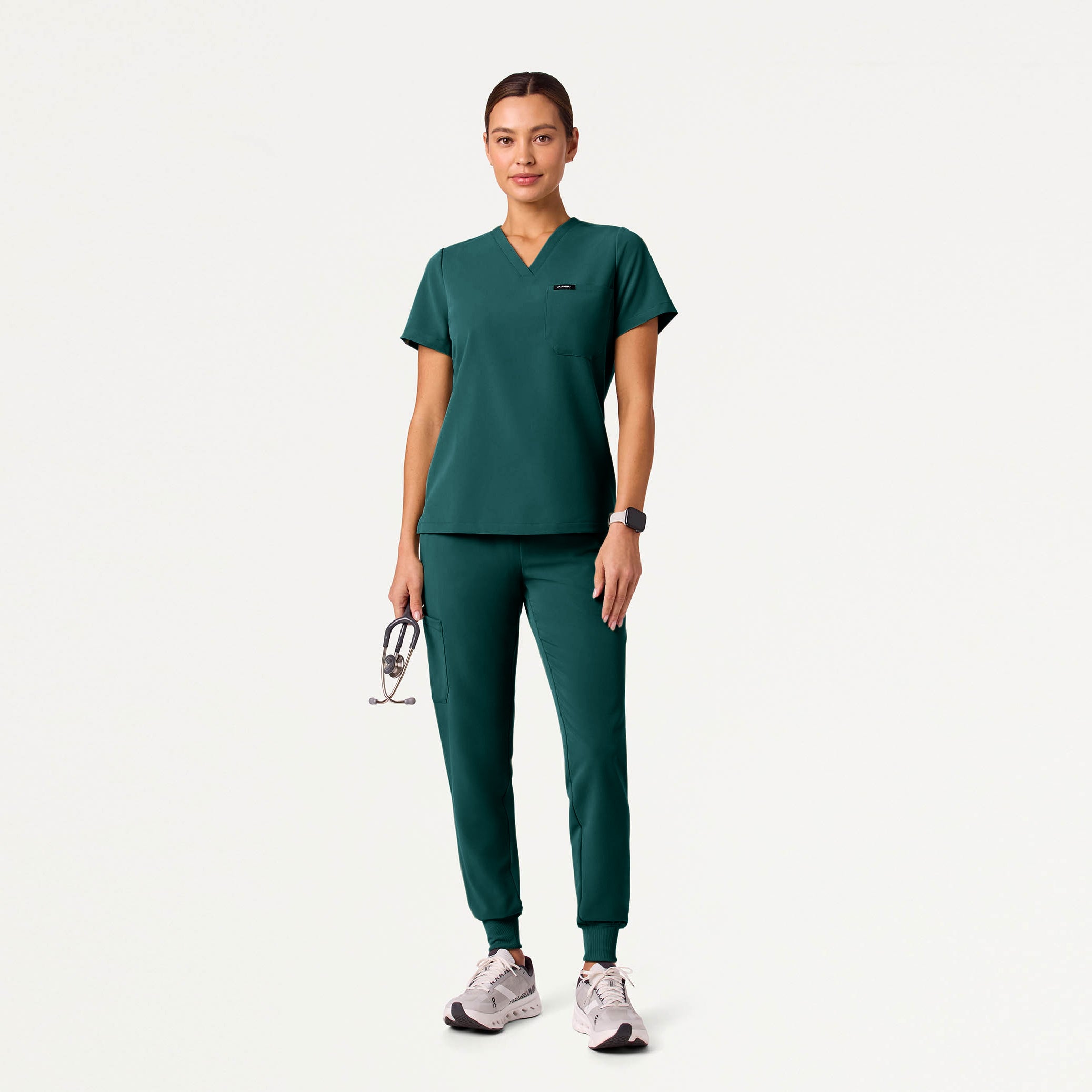 Rhena Slim Essential 1-Pocket Scrub Top - Midnight Green