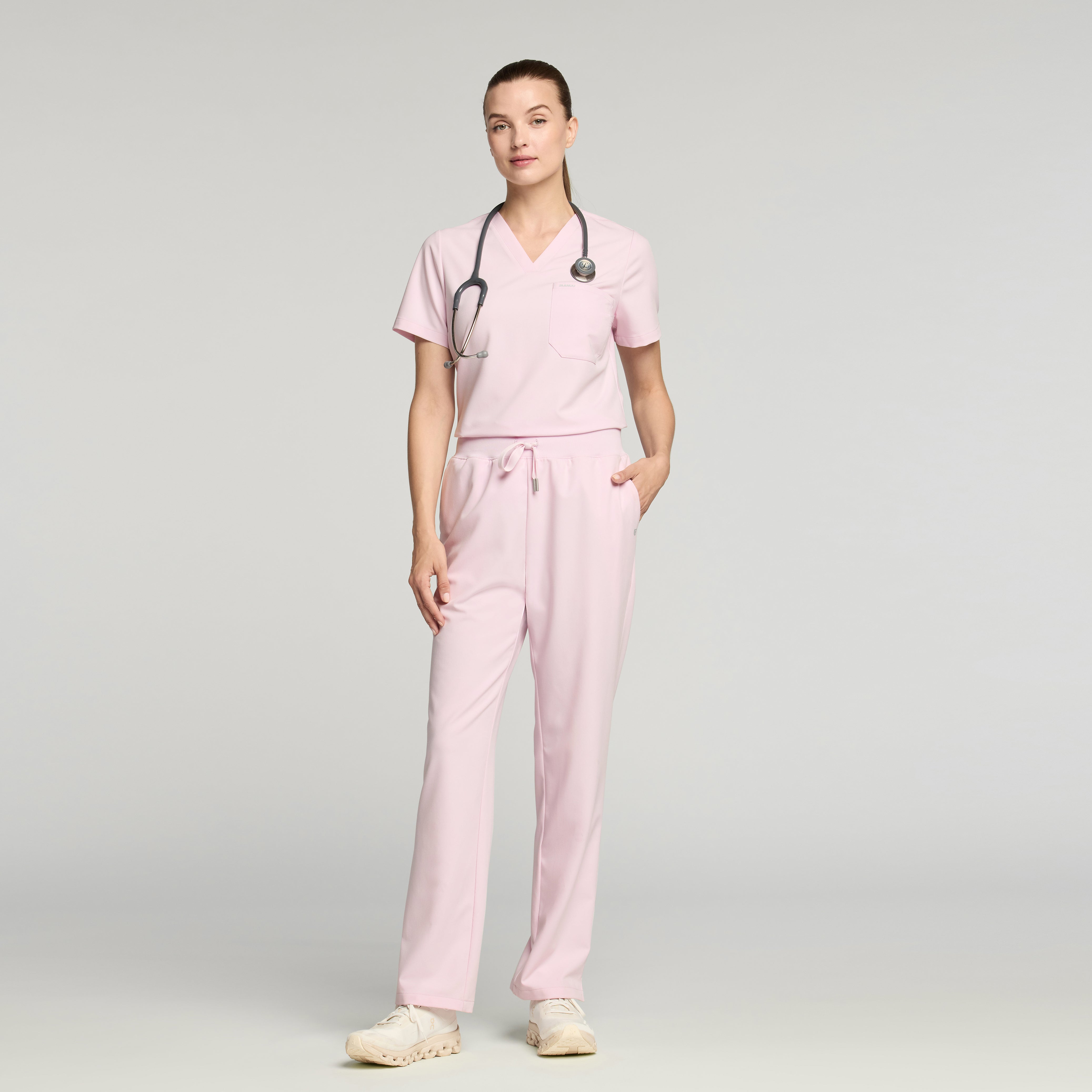 Rhena Slim Essential 1-Pocket Scrub Top - Rose Quartz