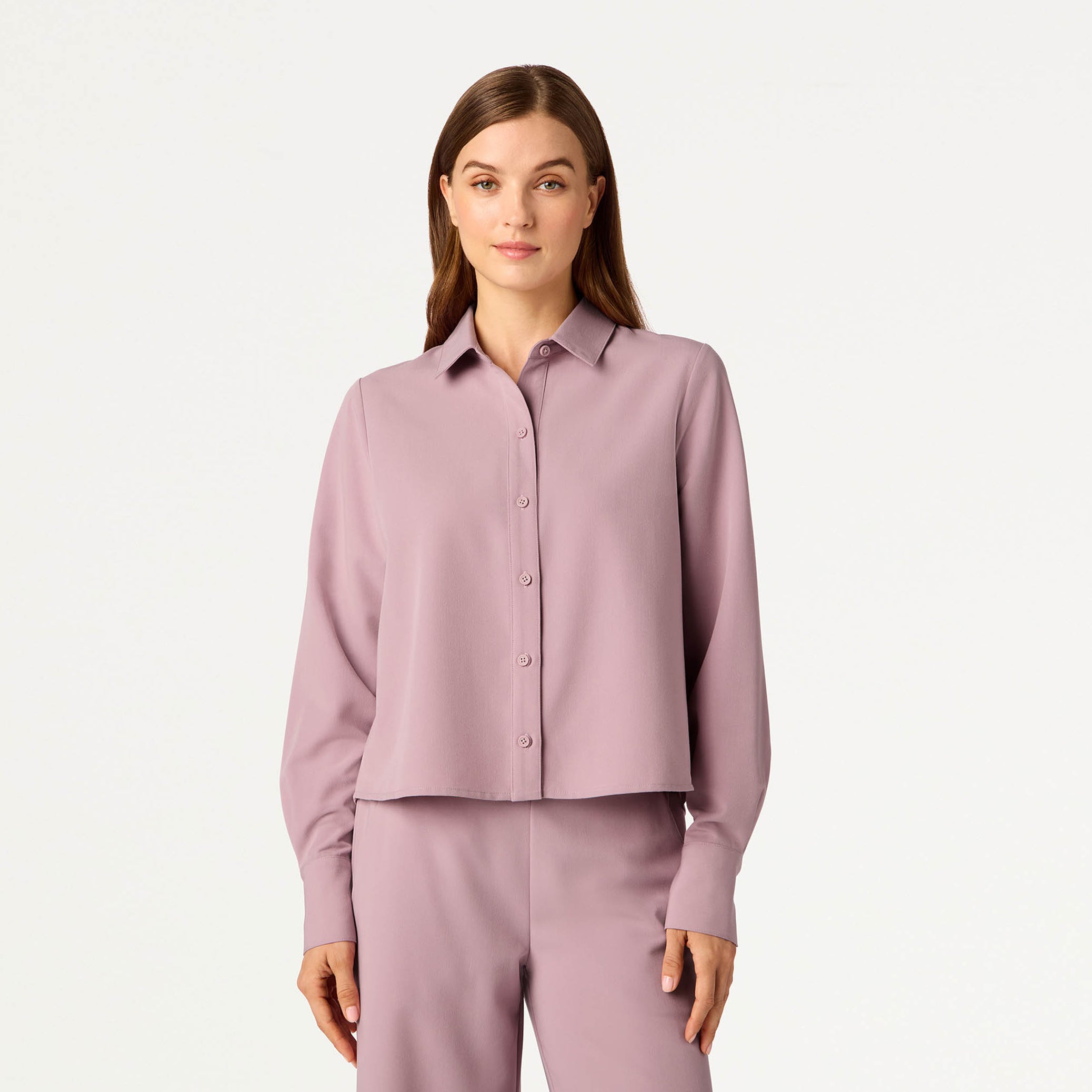 Kenna Cropped Button-Up Scrub Shirt - Blossom