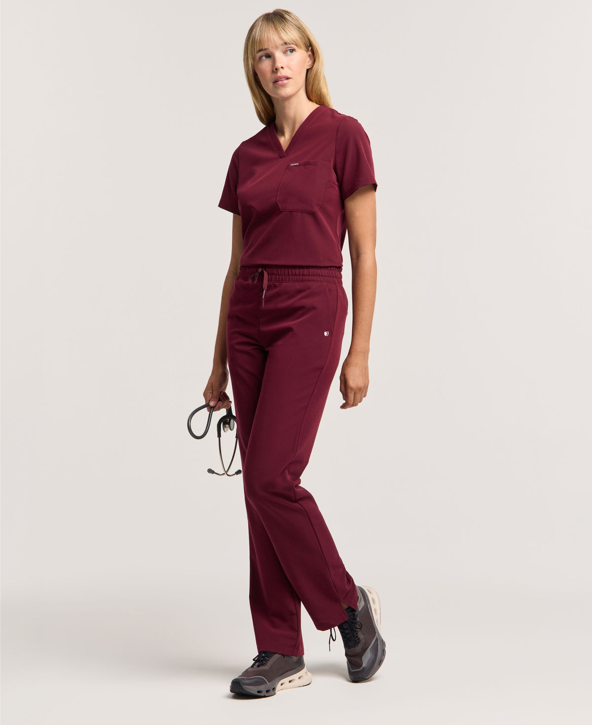 Jaanuu Kerr High Waisted Scrub Pant in Burgundy, product photo 2 of 6