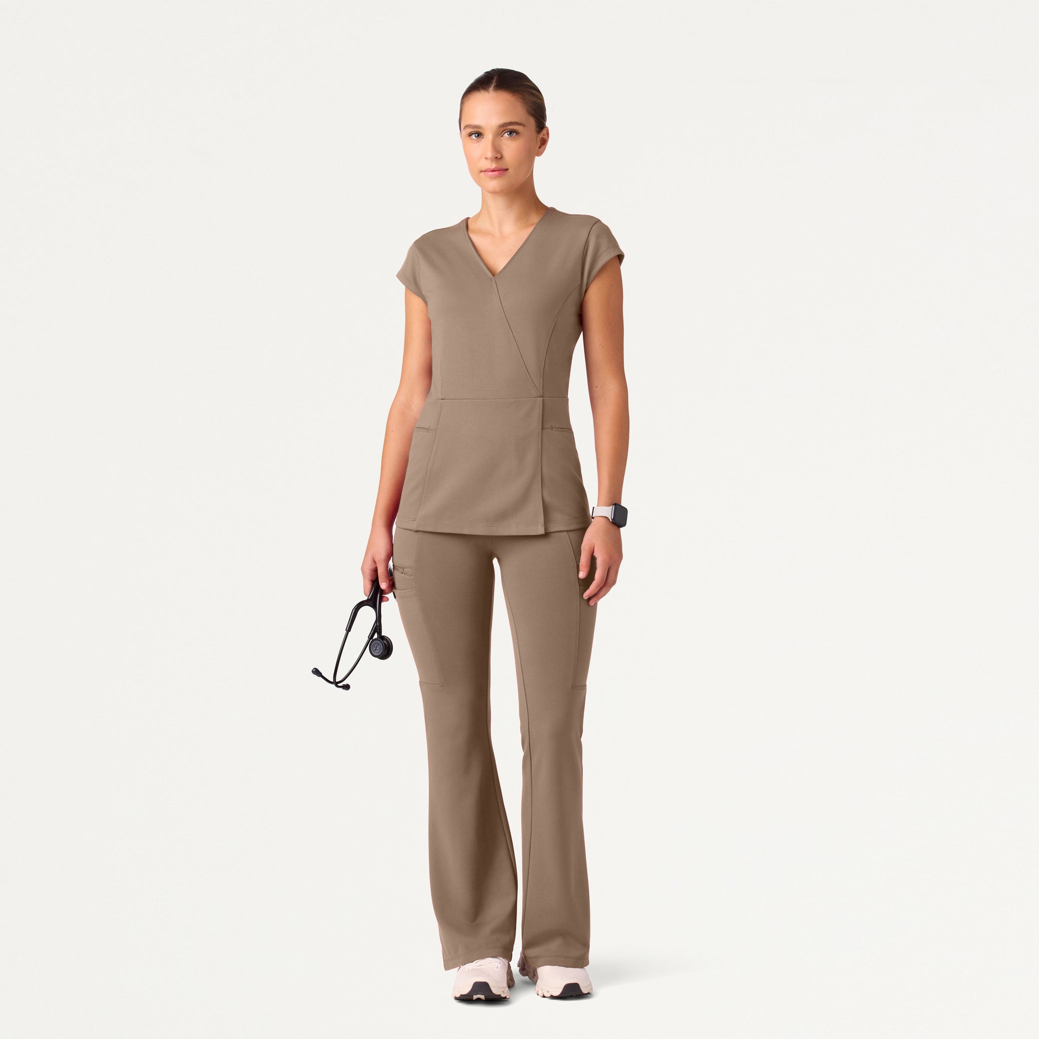 Isla Mock-Wrap UltraSOFT™ Scrub Top - Mocha
