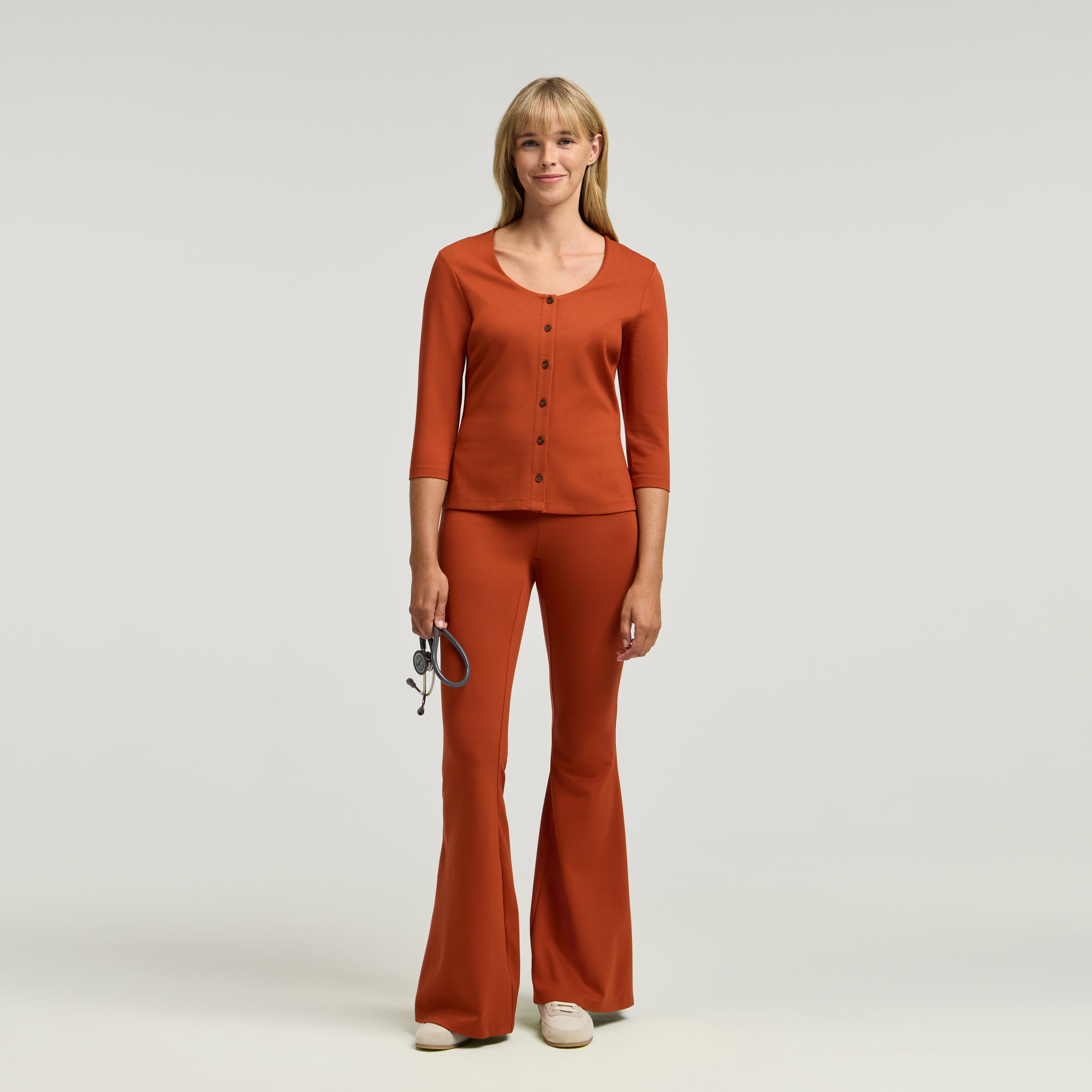 Kenz Buttoned 3/4-Sleeve Scrub Top - Sienna