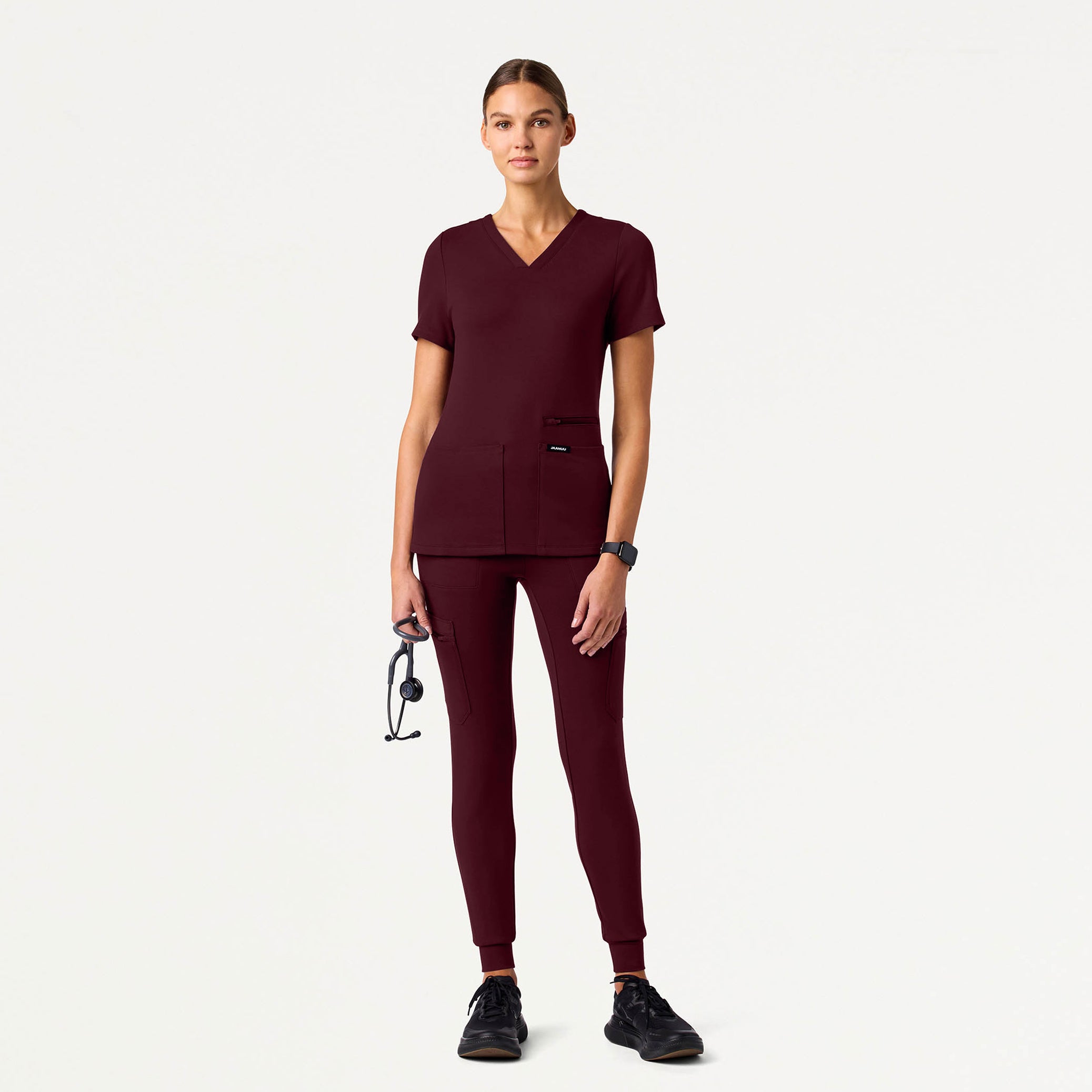 Kass Slim 4-Pocket UltraSOFT™ Scrub Top - Burgundy