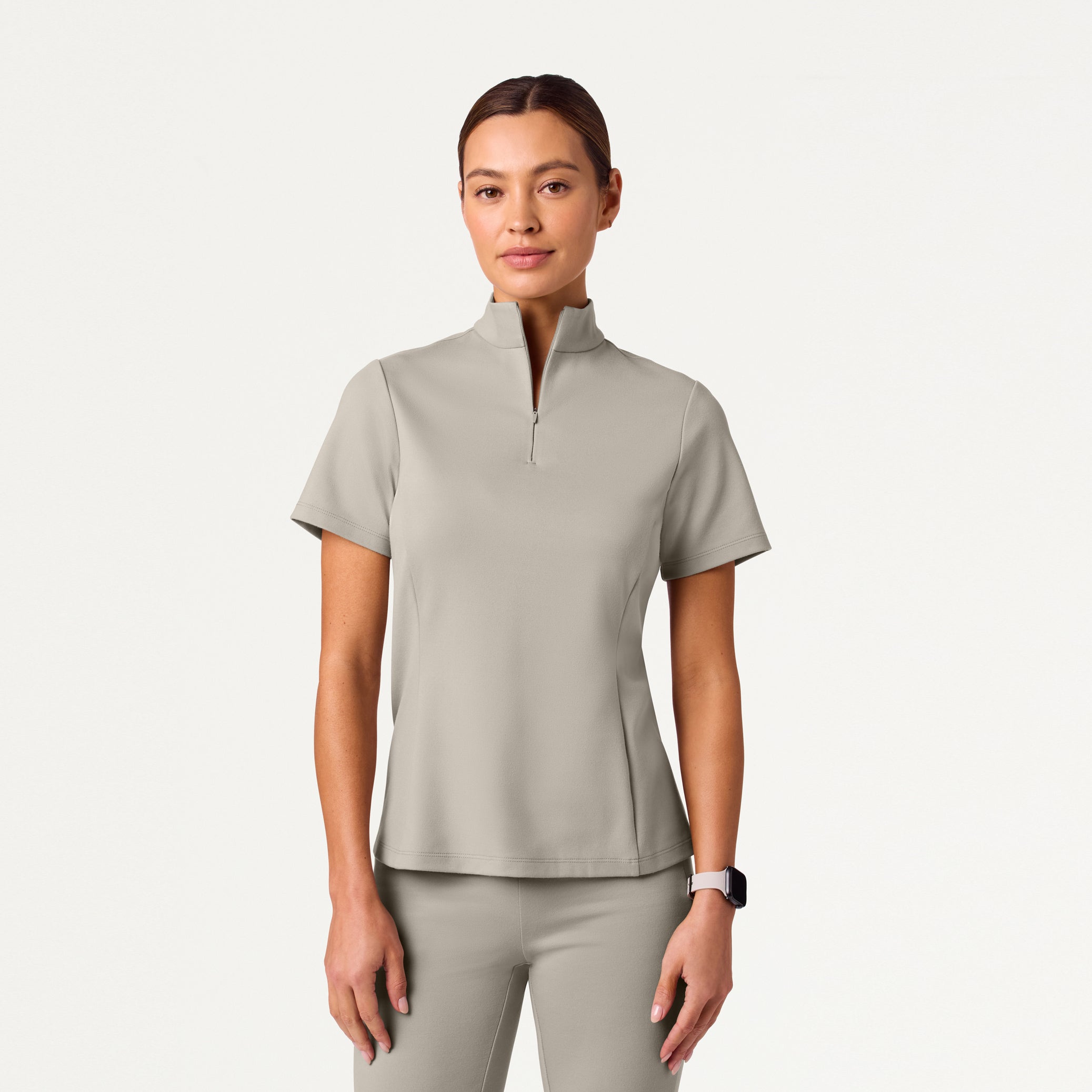 Woman wearing Fog scrub top