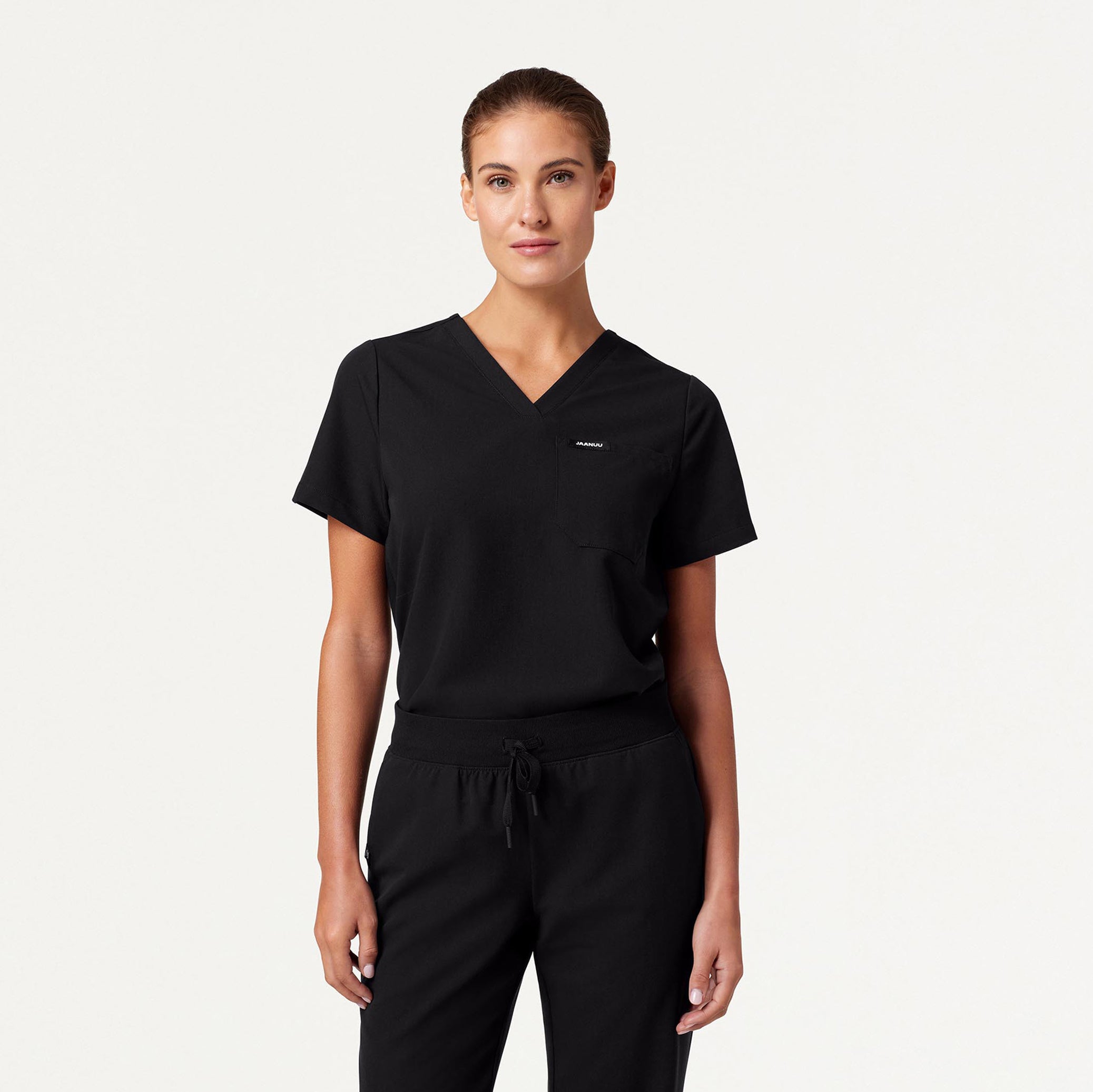 Woman in black scrub set