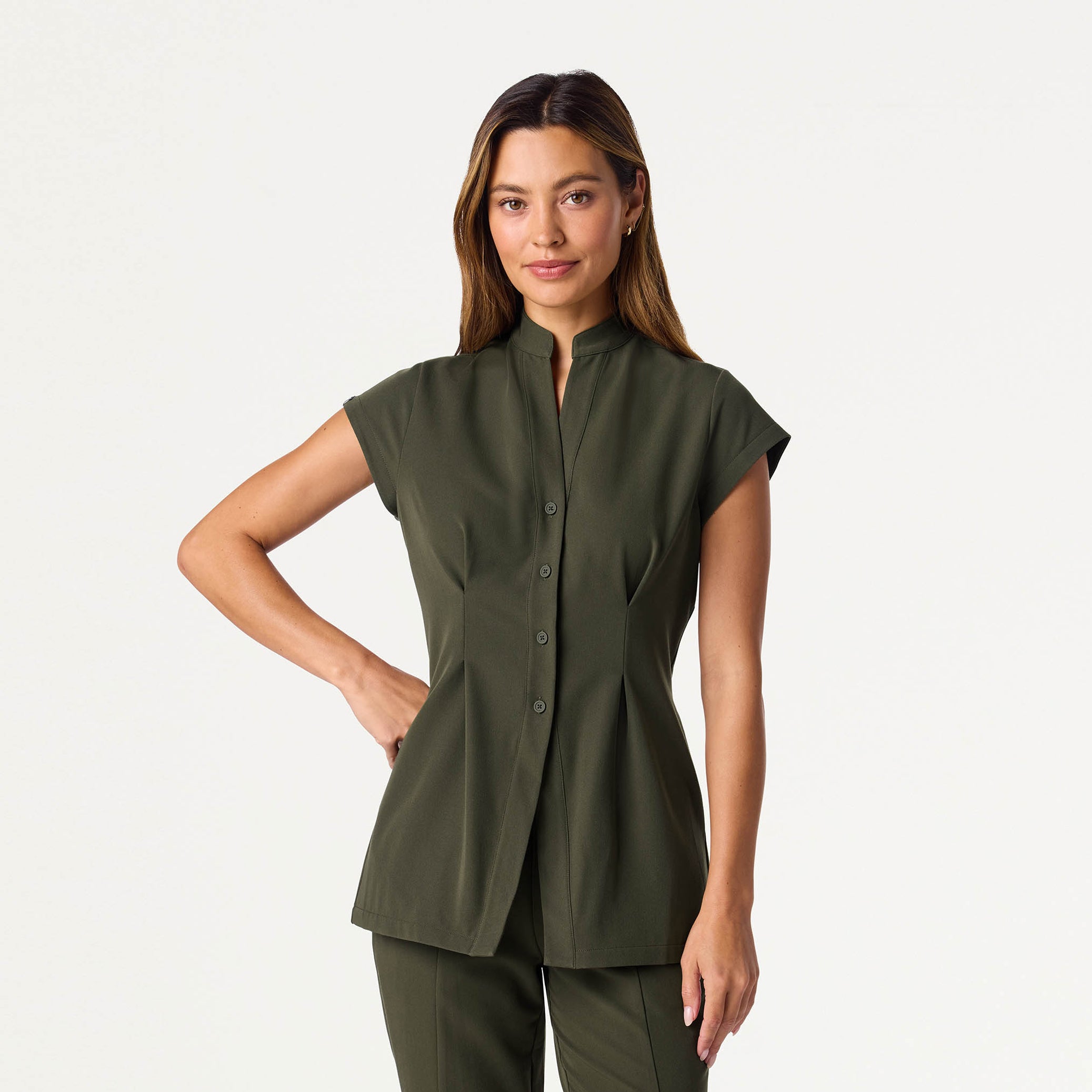 The Tailored Tunic Scrub Set - Deep Olive