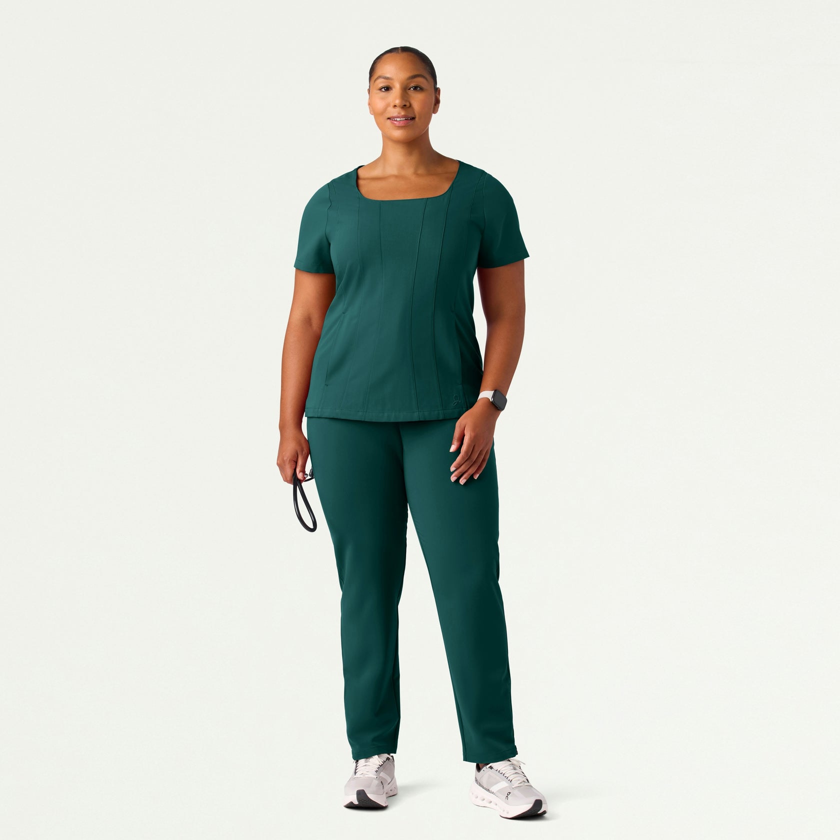 Emery Slim Square-Neck Scrub Top - Midnight Green - WOMEN'S TOPS - Jaanuu
