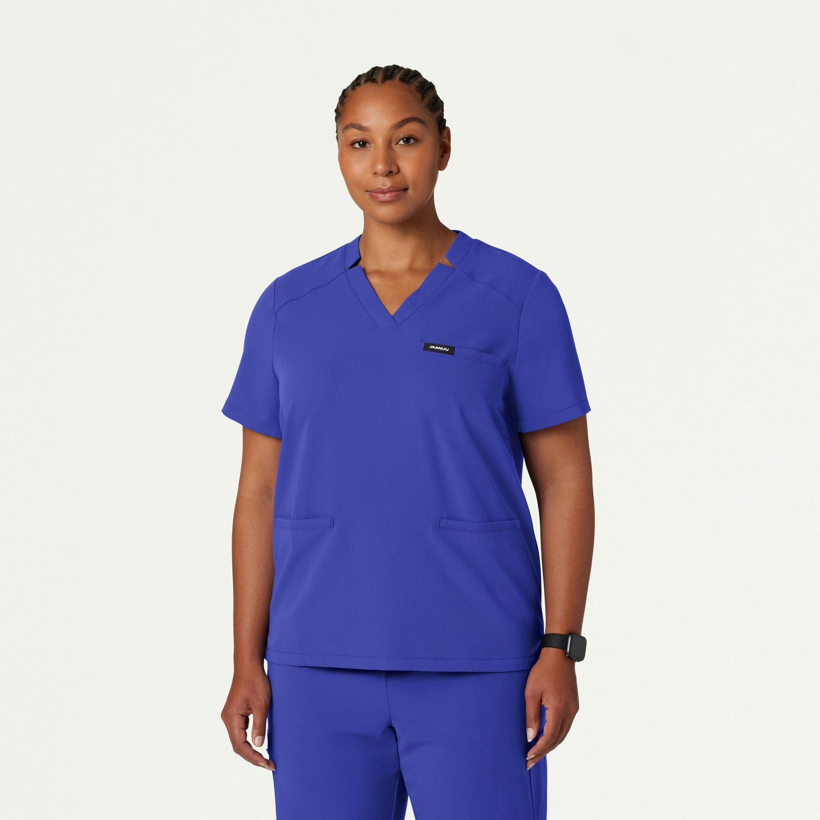 Helia Notched V-Neck Scrub Top - Moon Blue - WOMEN'S TOPS - Jaanuu