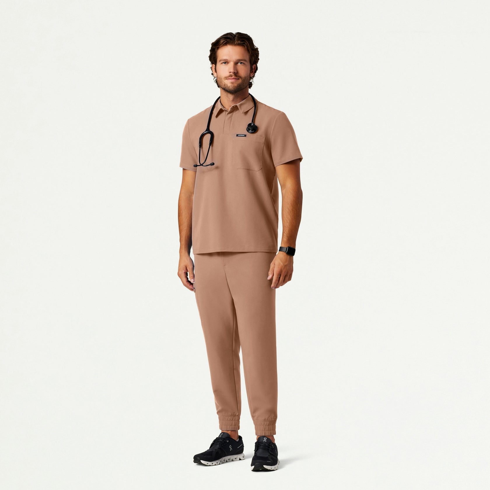 Axis Polo Scrub Top - Clay - MEN'S TOPS - Jaanuu