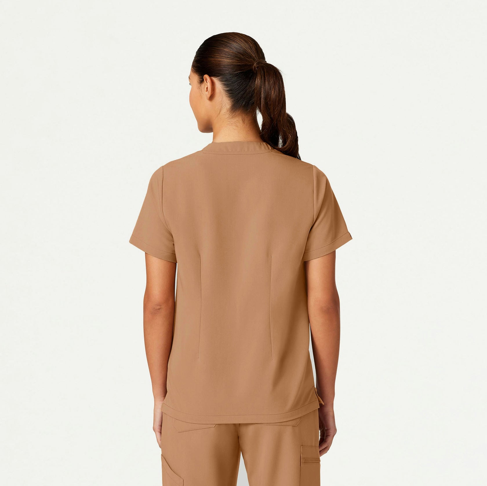 Helia Notched V-Neck Scrub Top - Trench - WOMEN'S TOPS - Jaanuu