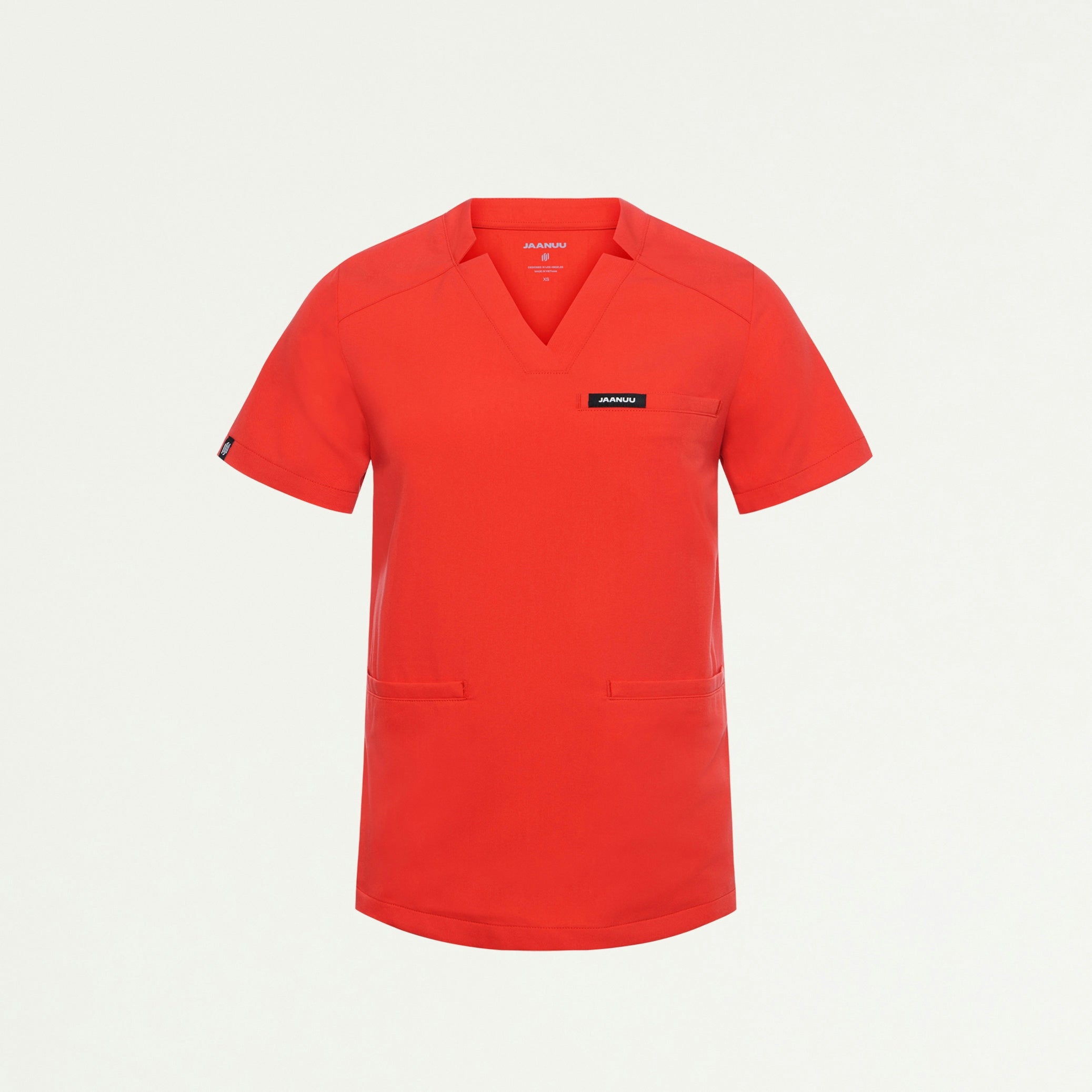 Helia Notched V-Neck Scrub Top - Solar Red - WOMEN'S TOPS - Jaanuu