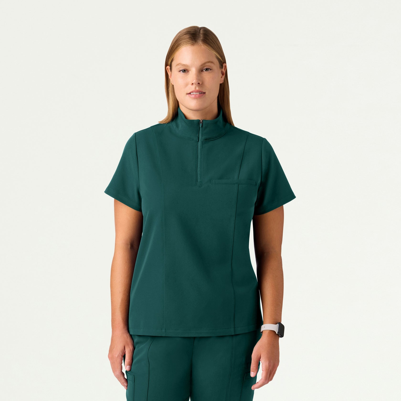 Nora Half-Zip Collared Scrub Top - Midnight Green - WOMEN'S TOPS - Jaanuu