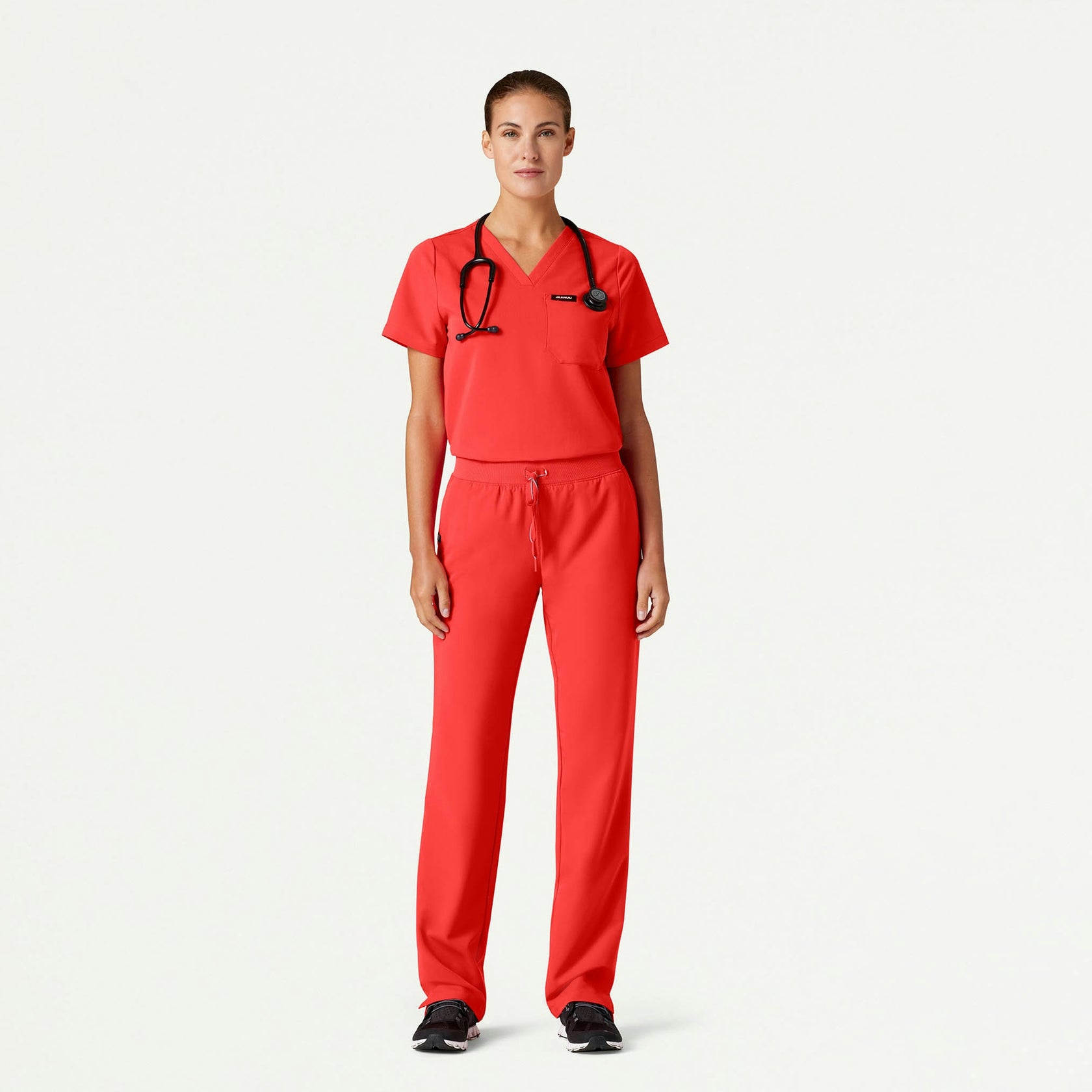 Rhena Essential 1-Pocket Scrub Top - Solar Red - WOMEN'S TOPS - Jaanuu