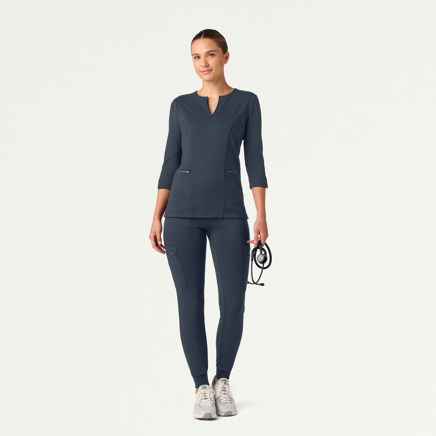 Zoe Slim 3/4-Sleeve ULTRAsoft Scrub Top - Carbon Gray - WOMEN'S TOPS - Jaanuu