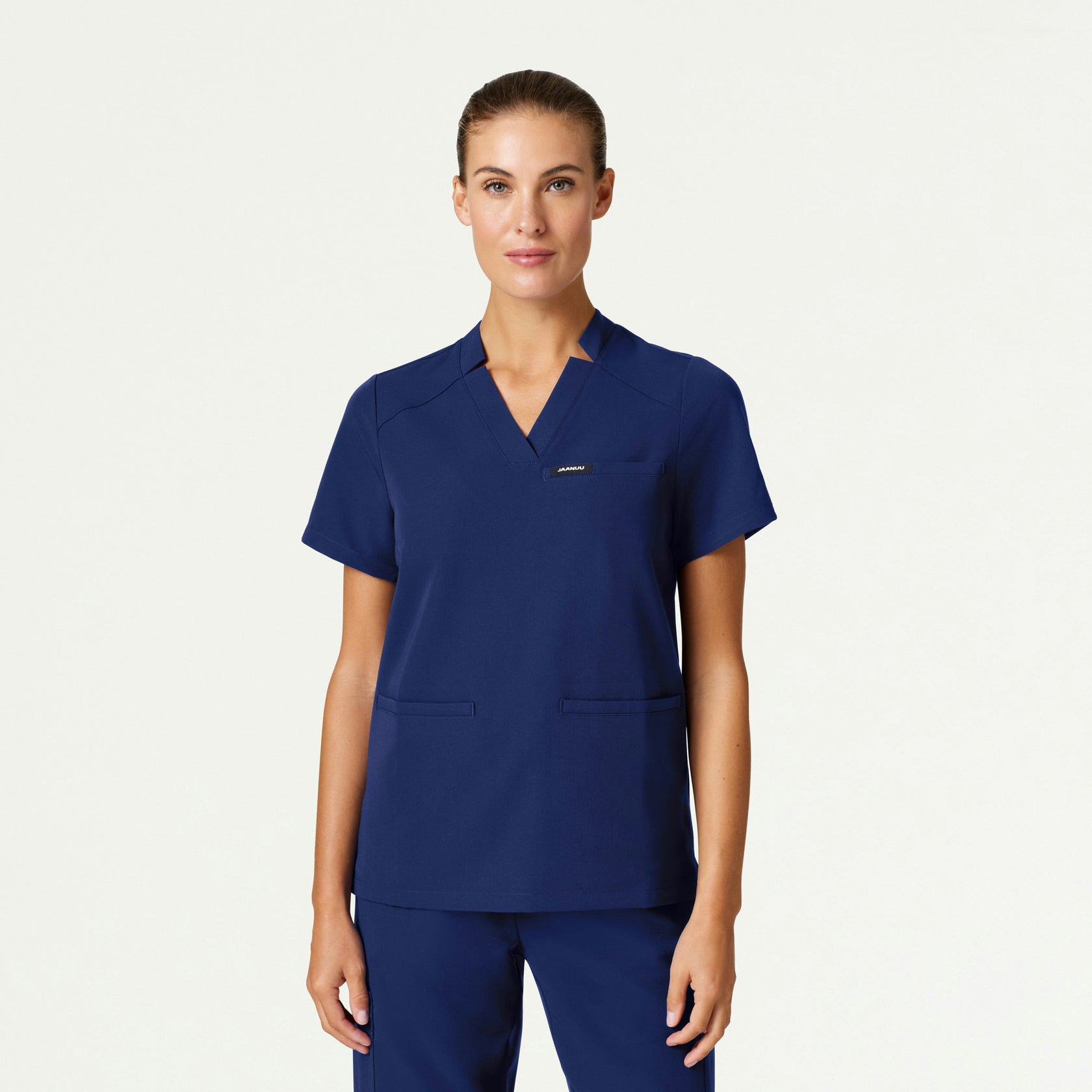Helia Notched V-Neck Scrub Top - Navy Blue - WOMEN'S TOPS - Jaanuu