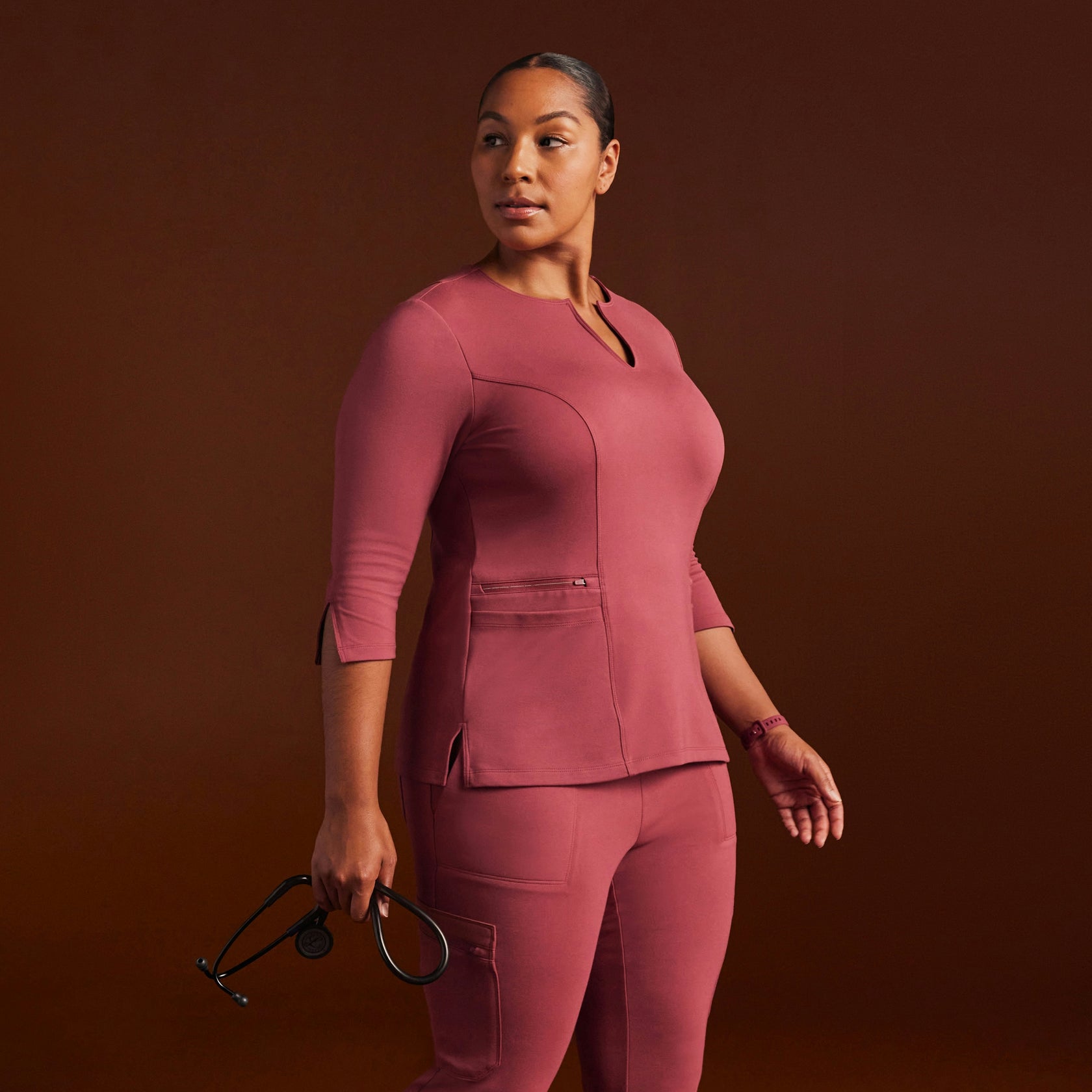 Zoe Slim 3/4-Sleeve ULTRAsoft Scrub Top - Mulberry - WOMEN'S TOPS - Jaanuu
