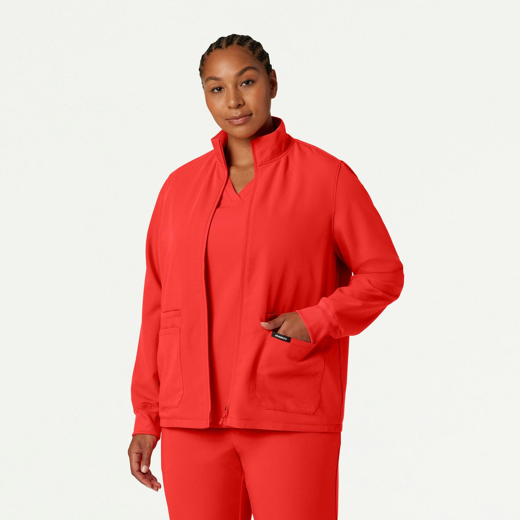 Ceri Essential 6-Pocket Scrub Jacket - Solar Red - WOMEN'S JACKETS - Jaanuu