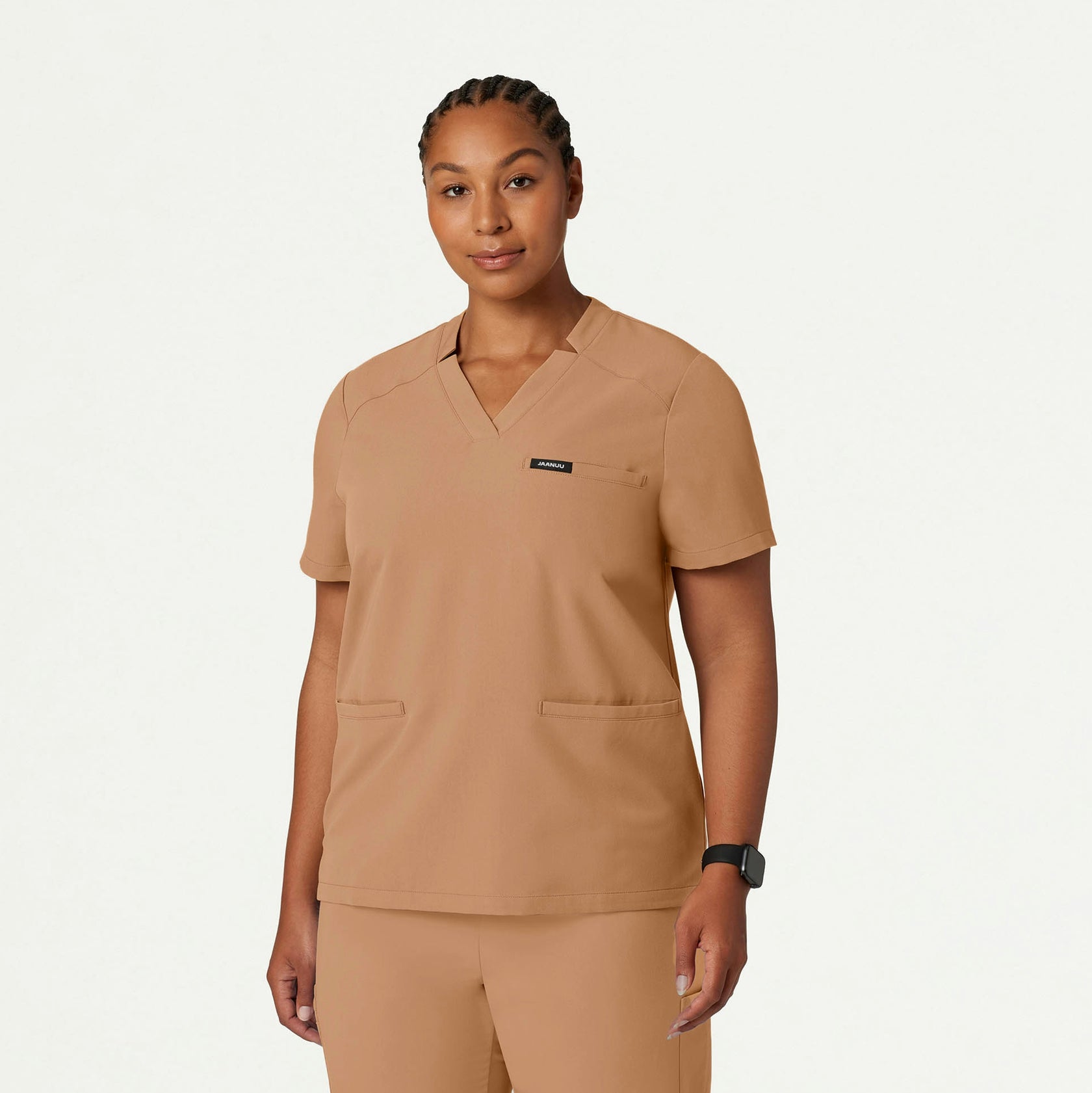 Helia Notched V-Neck Scrub Top - Trench - WOMEN'S TOPS - Jaanuu