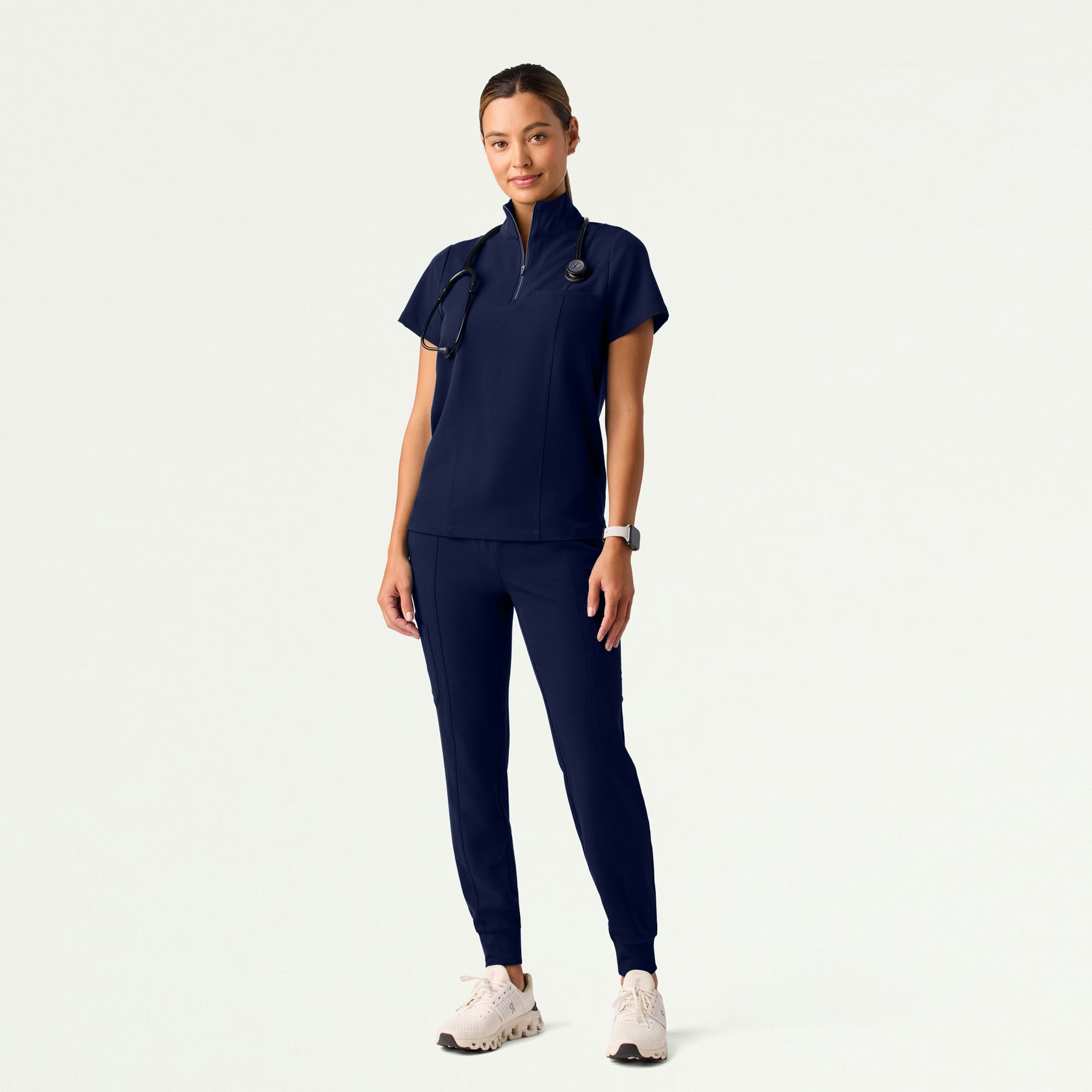 Nora Half-Zip Collared Scrub Top - Midnight Navy - WOMEN'S TOPS - Jaanuu