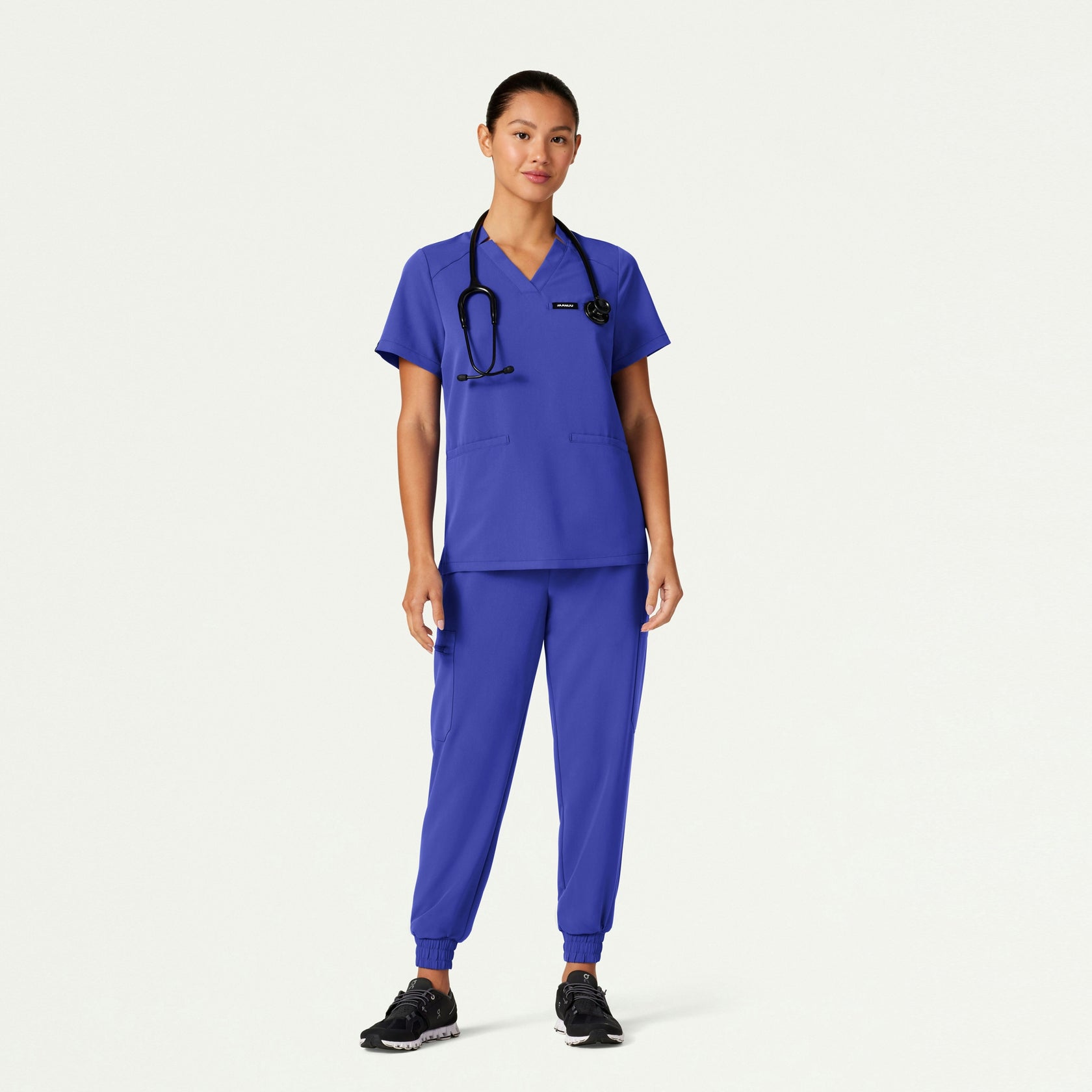 Helia Notched V-Neck Scrub Top - Moon Blue - WOMEN'S TOPS - Jaanuu
