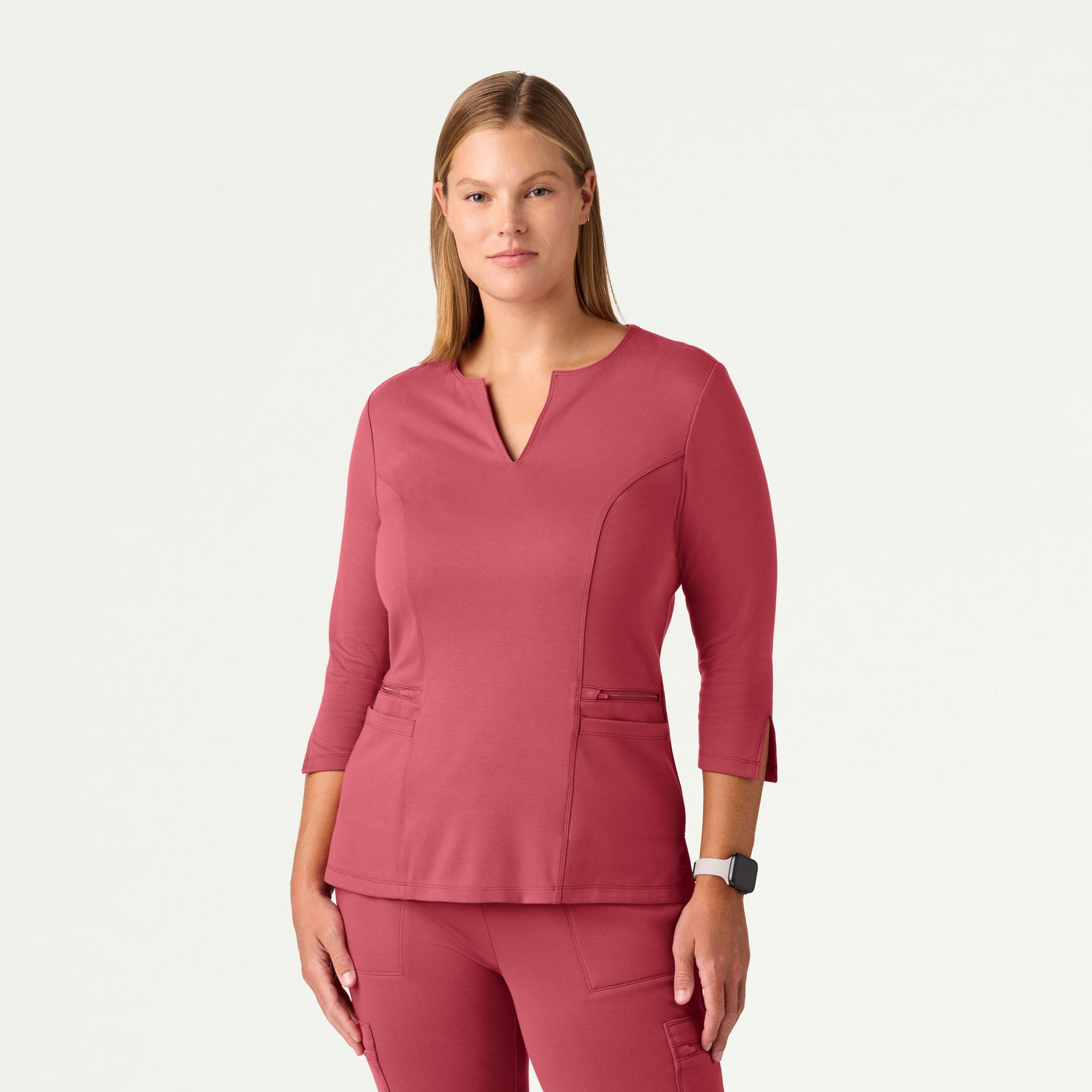 Zoe Slim 3/4-Sleeve ULTRAsoft Scrub Top - Mulberry - WOMEN'S TOPS - Jaanuu