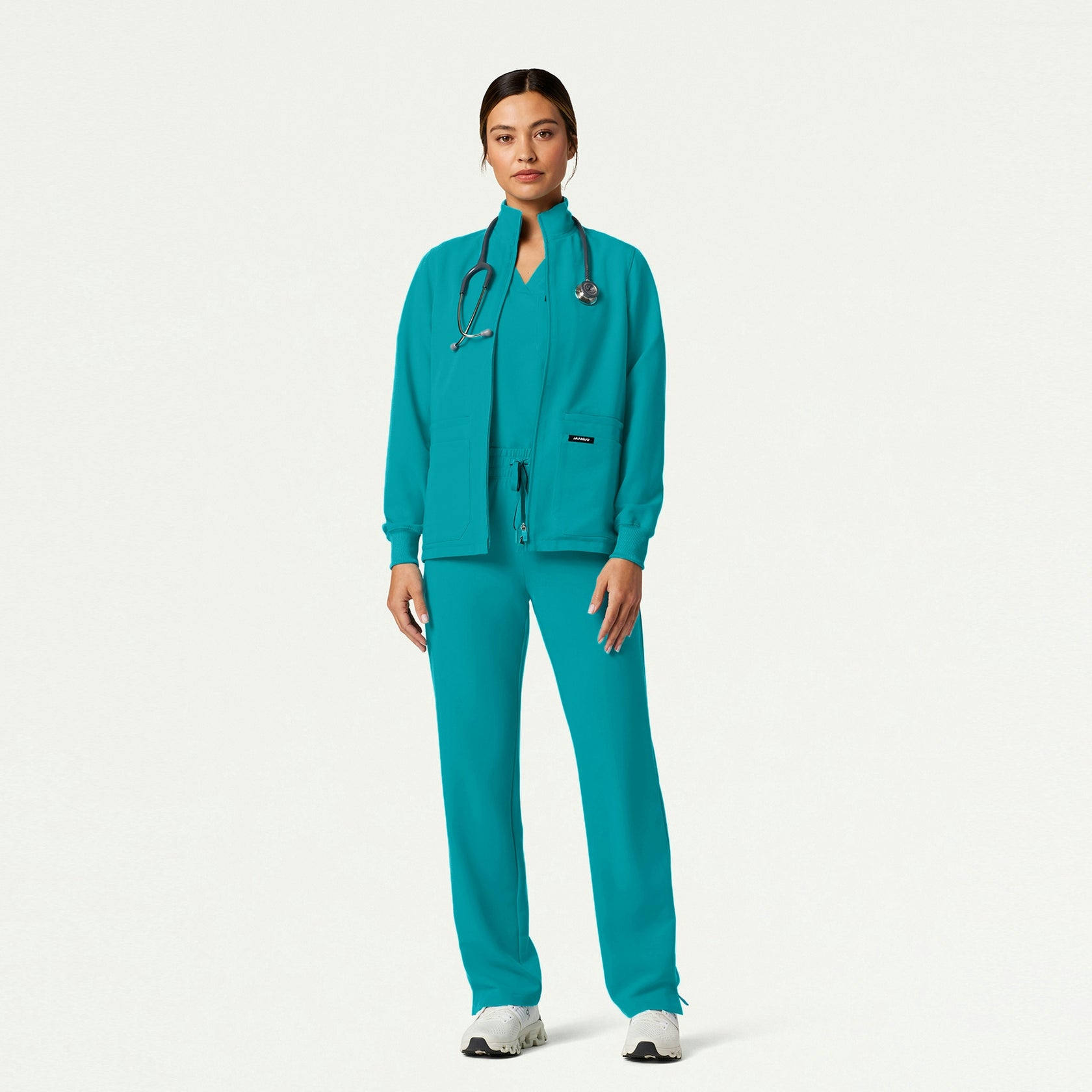 Ceri Essential 6-Pocket Scrub Jacket - Aqua - WOMEN'S JACKETS - Jaanuu