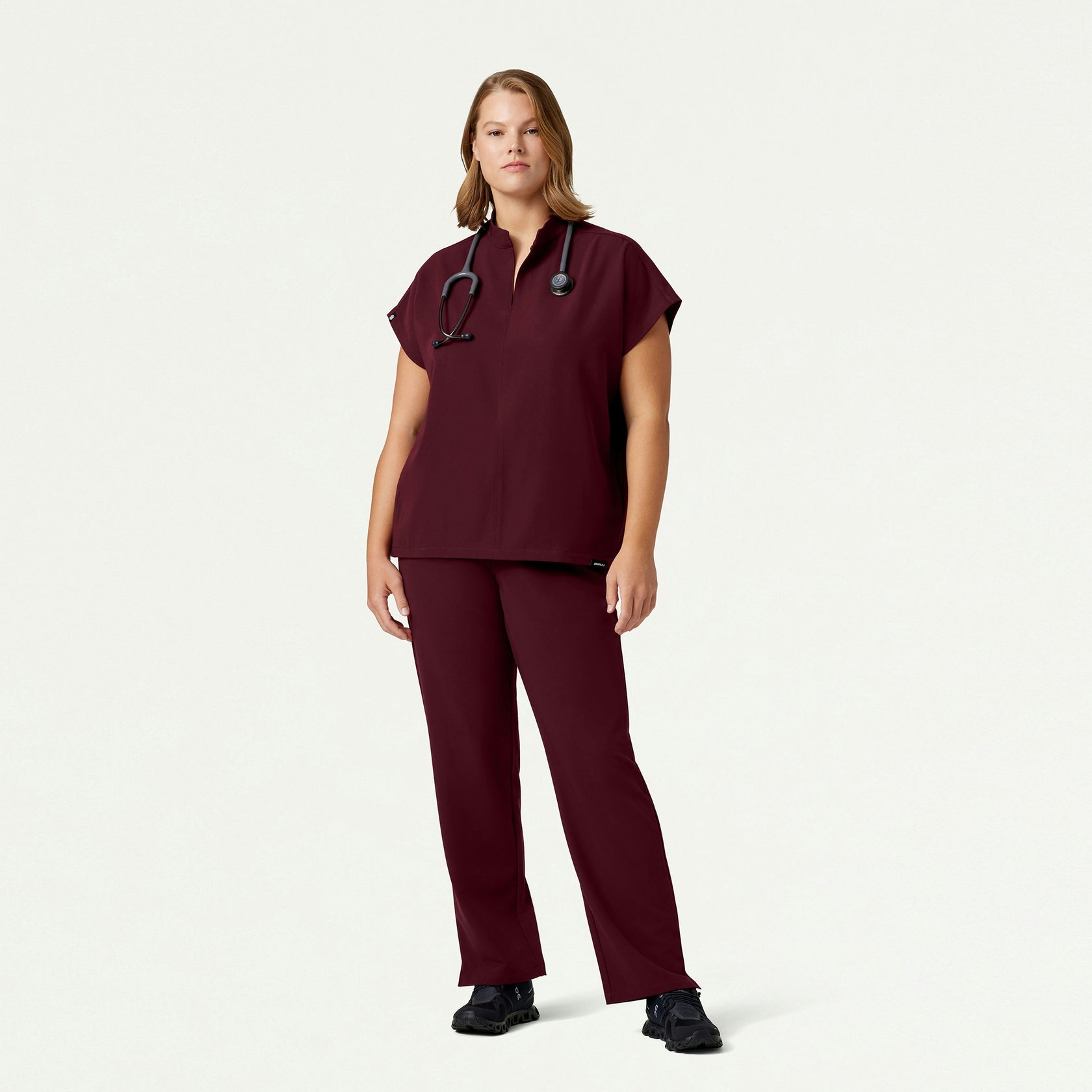 Aris Oversized 2-Pocket Scrub Top - Burgundy - WOMEN'S TOPS - Jaanuu