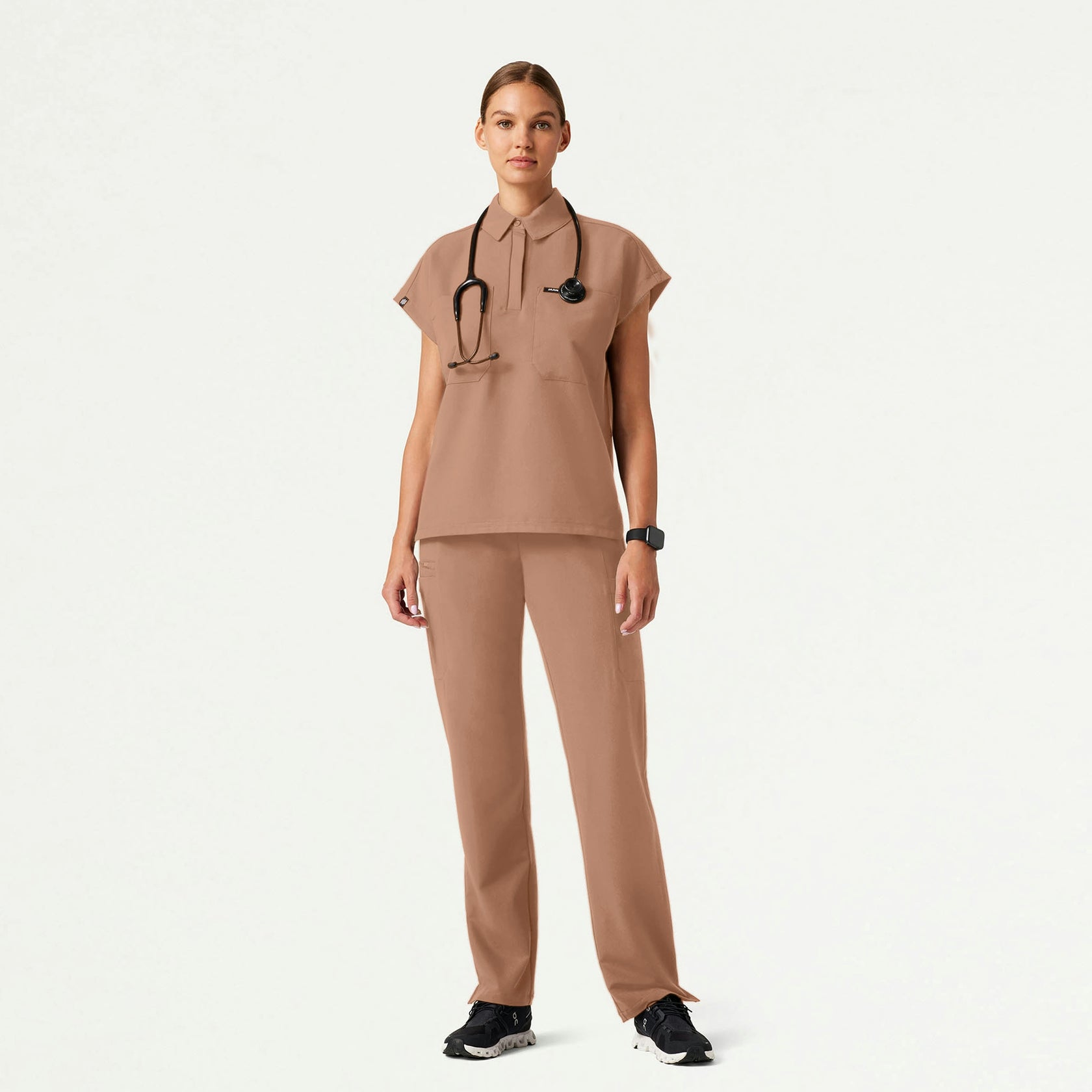 Acta Oversized 2-Pocket Scrub Top - Clay - WOMEN'S TOPS - Jaanuu