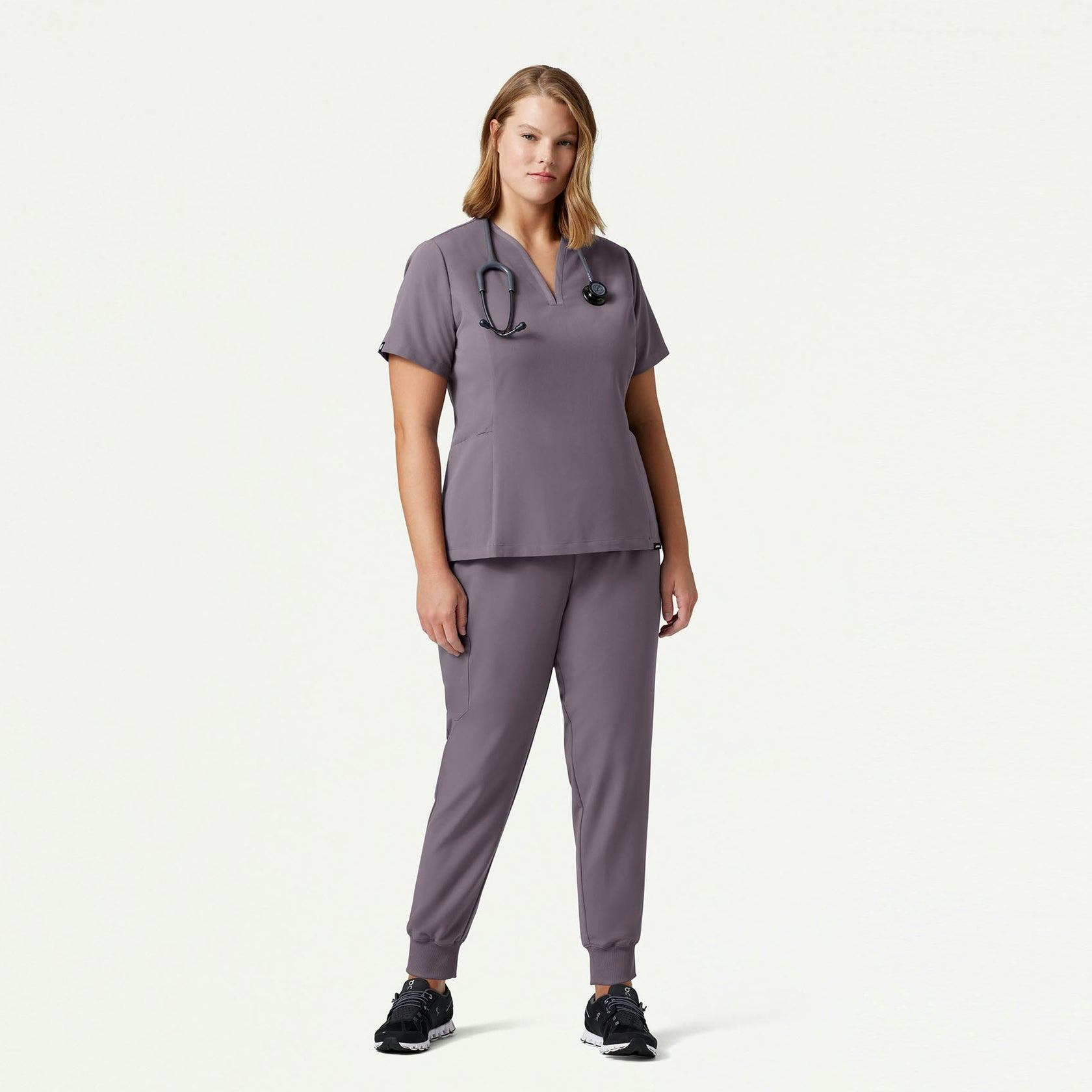 Calix Fit & Flare Scrub Top - Titanium - WOMEN'S TOPS - Jaanuu