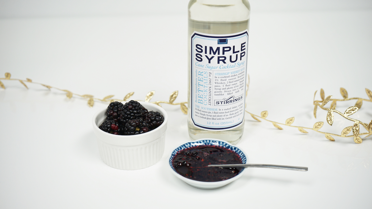 Blackberries and simple syrup for holiday cocktail jolly jingle juice