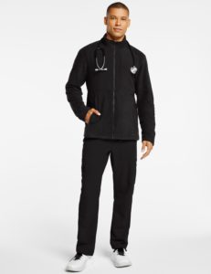 Man with black scrubs and jacket