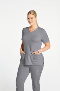 Woman dressed with grey scrubs